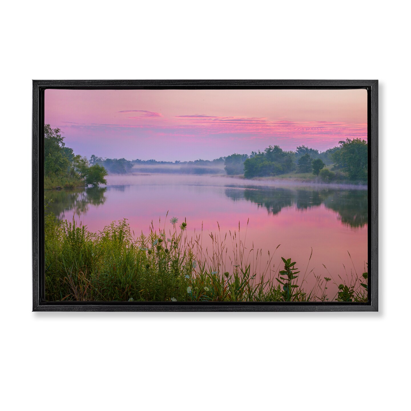 Stupell Industries Pink Dawn Sunrise Lake Framed Floater Canvas Wall Art Design by Marty Hulsebos
