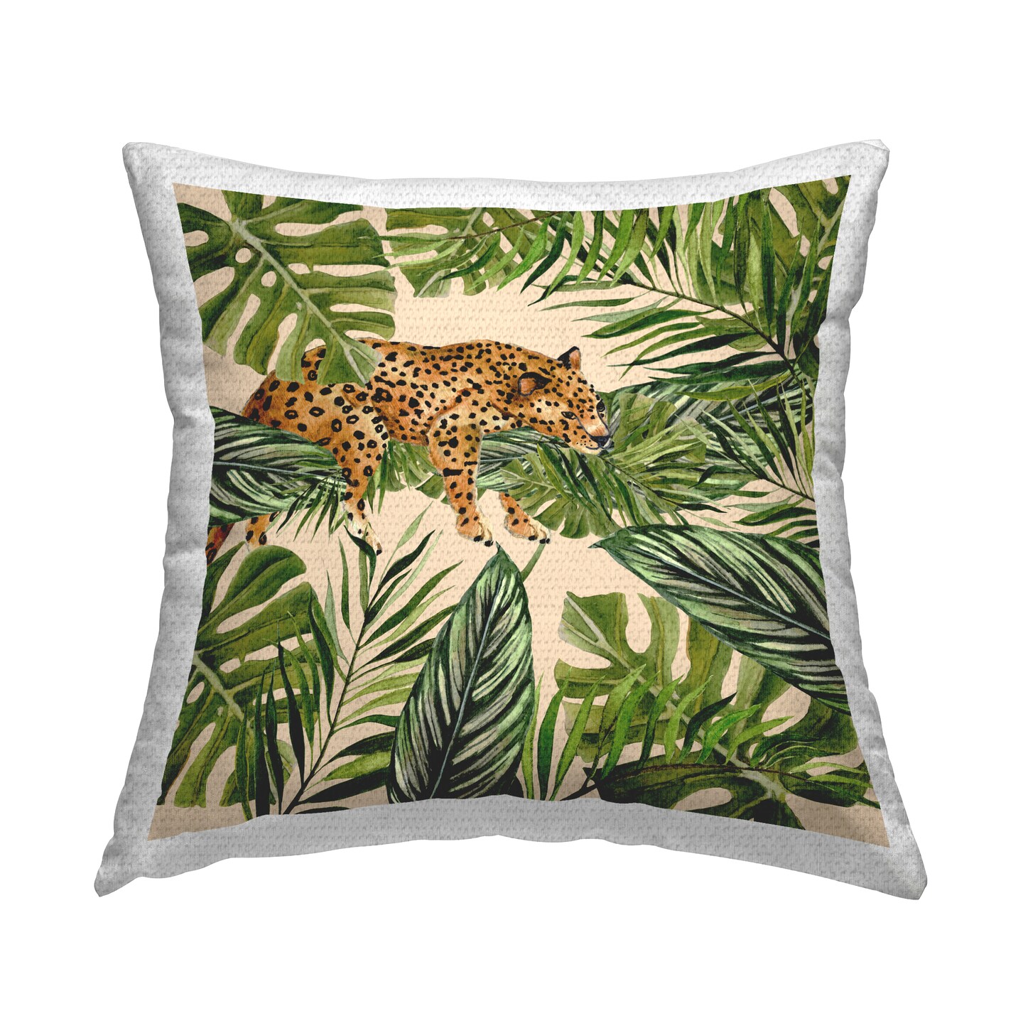 Resting Leopard on Branch Outdoor Printed Pillow Design by Janet Tava, 18 x 7 x 18