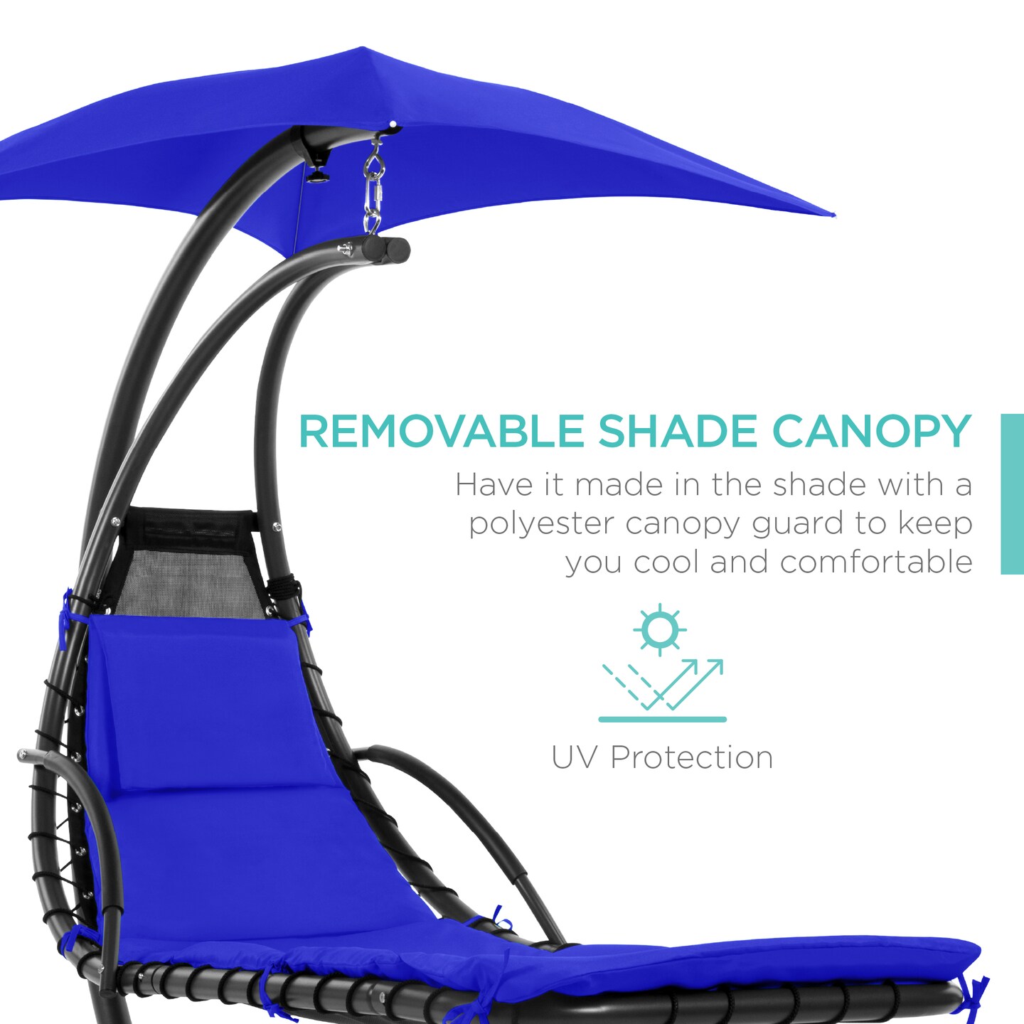 Best Choice Products Hanging Curved Chaise Lounge Chair Swing for Backyard, Patio w/ Pillow, Shade, Stand