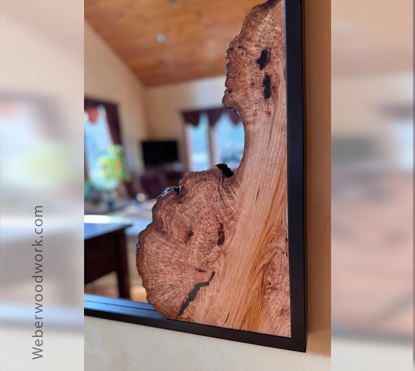 Eye-Catching Live Edge Cherry Burl Framed Mirror - Handcrafted
