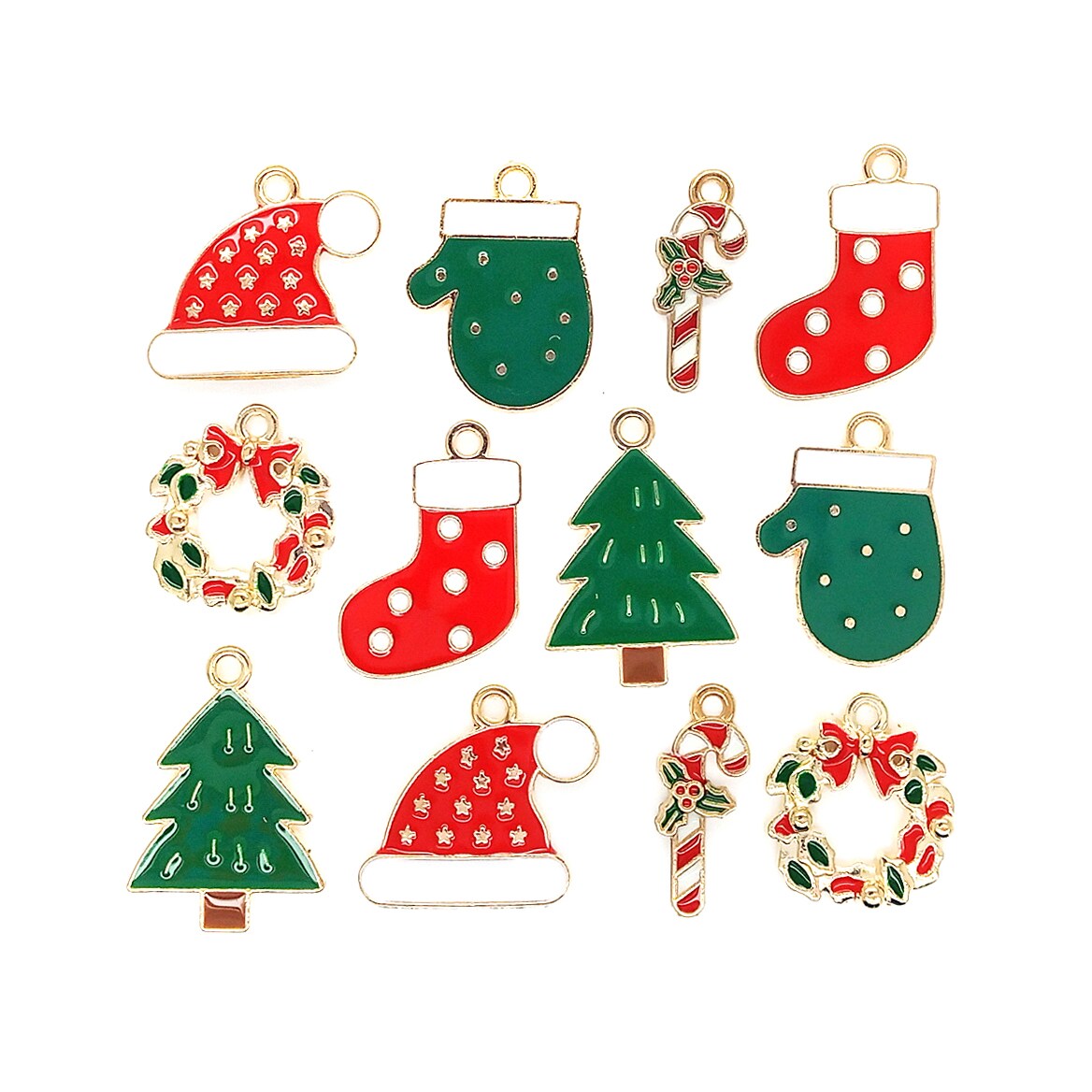 Enamel Christmas Charms, 6 Pairs, Winter Holiday Metal Charms, 12 pcs, Adorabilities