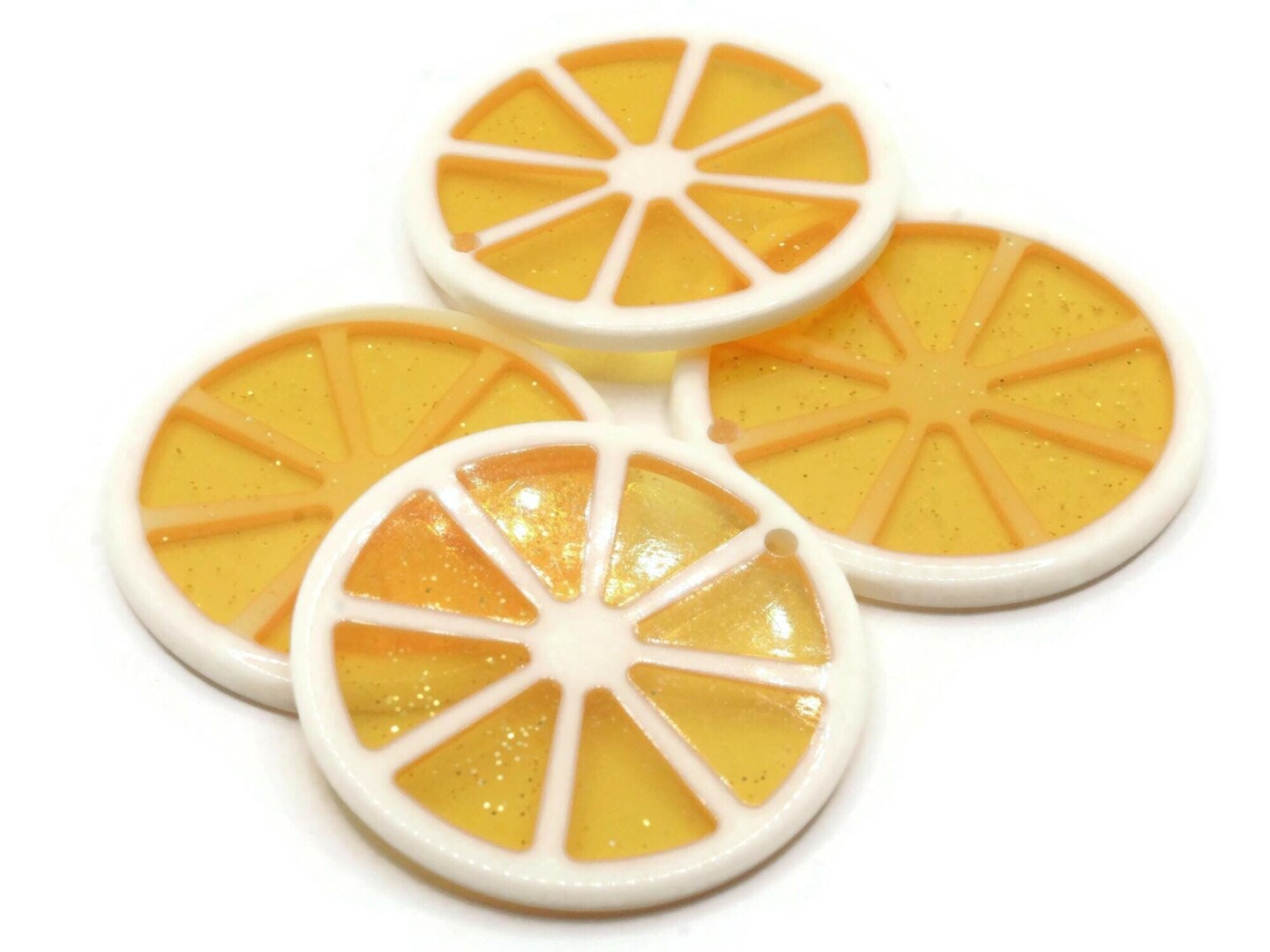 4 34mm Orange Citrus Fruit Slice Sparkle Resin Charms