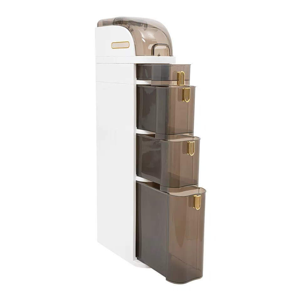 Plastic Slim Storage Cabinet Rolling Narrow Organizer w/Toilet Paper Holder