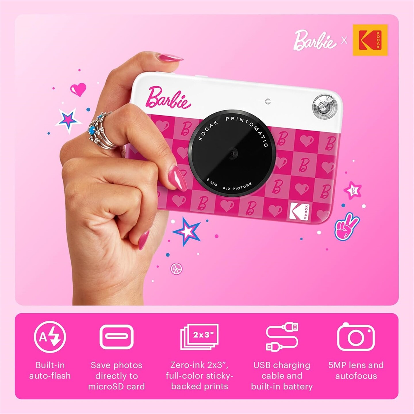 Kodak x Barbie Printomatic Instant Print Camera + Case, Photo Album, Zink Paper &#x26; More -Bundle