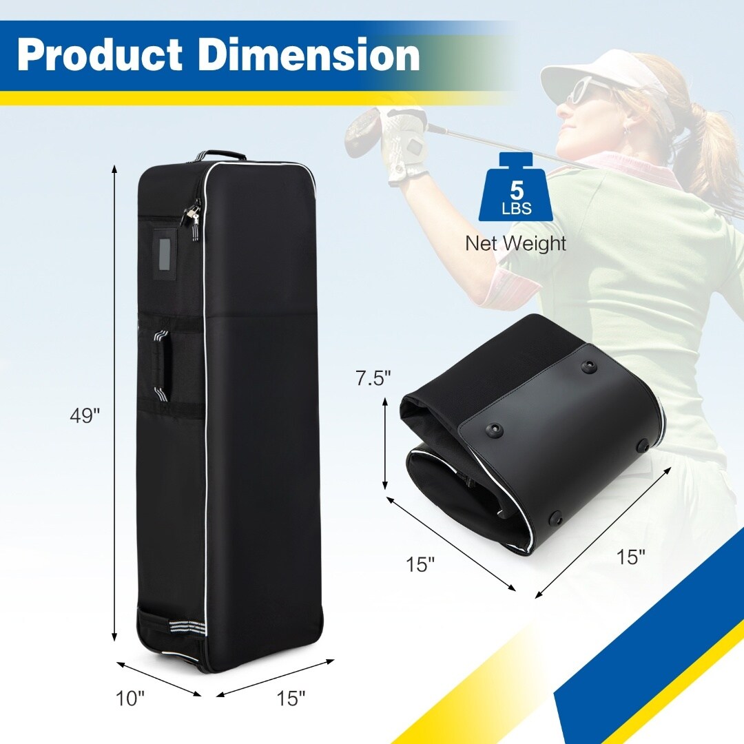 Black Soft-Sided Golf Travel Bag with Wheels and Keyhole for Padlocking