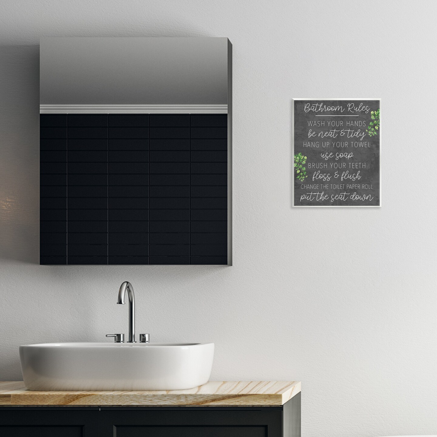 Stupell Industries Bathroom Rules with Greenery Wall Plaque Art Design by Kim Allen