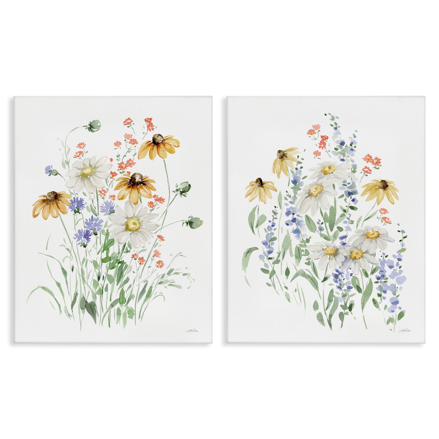 Stupell Industries Summer Garden Watercolor Daisies 2 pc Canvas Wall Art Set Design by Katrina Pete