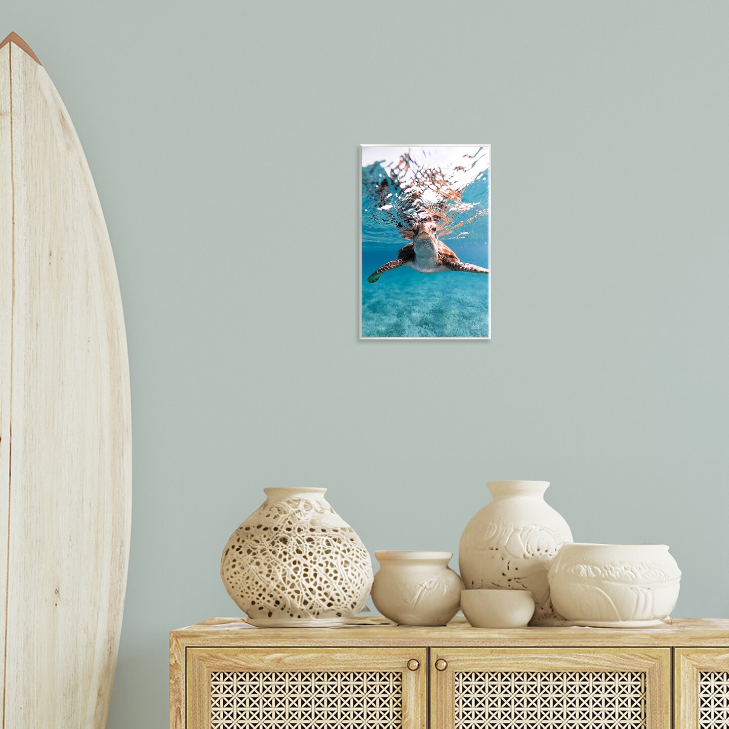 Stupell Industries Hello Sea Turtle Splash Wall Plaque Art Design by Max Blakesberg Studios