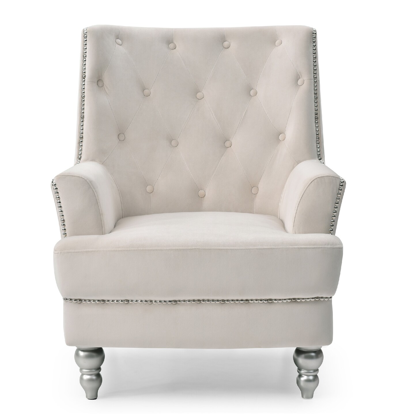 Contemporary Home Living Velvet Upholstered Tufted Back Accent Chair - 37&#x22; - Cream
