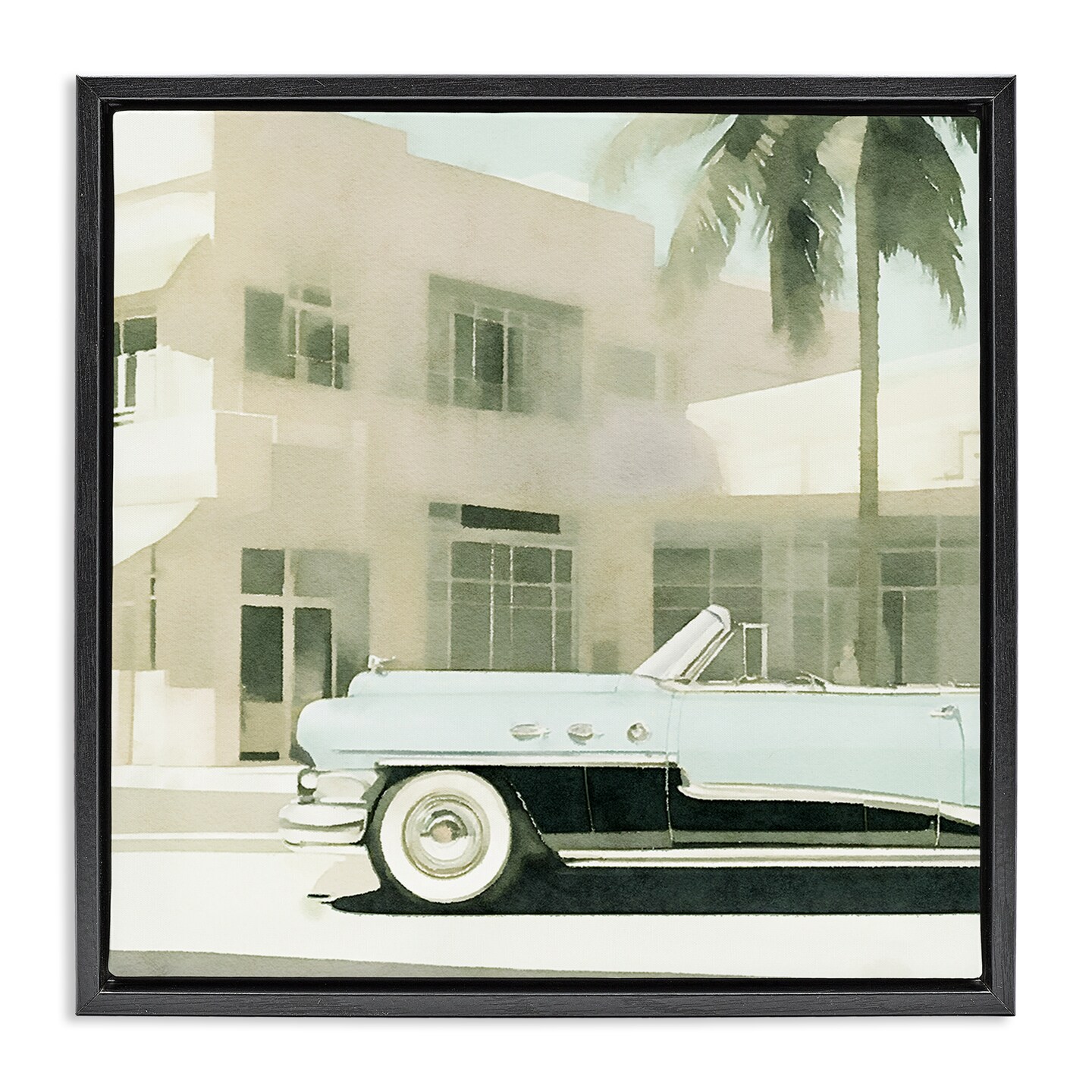 Stupell Industries Miami Car &#x26; Palm Tree Framed Floater Canvas Wall Art Design by Noah Bay