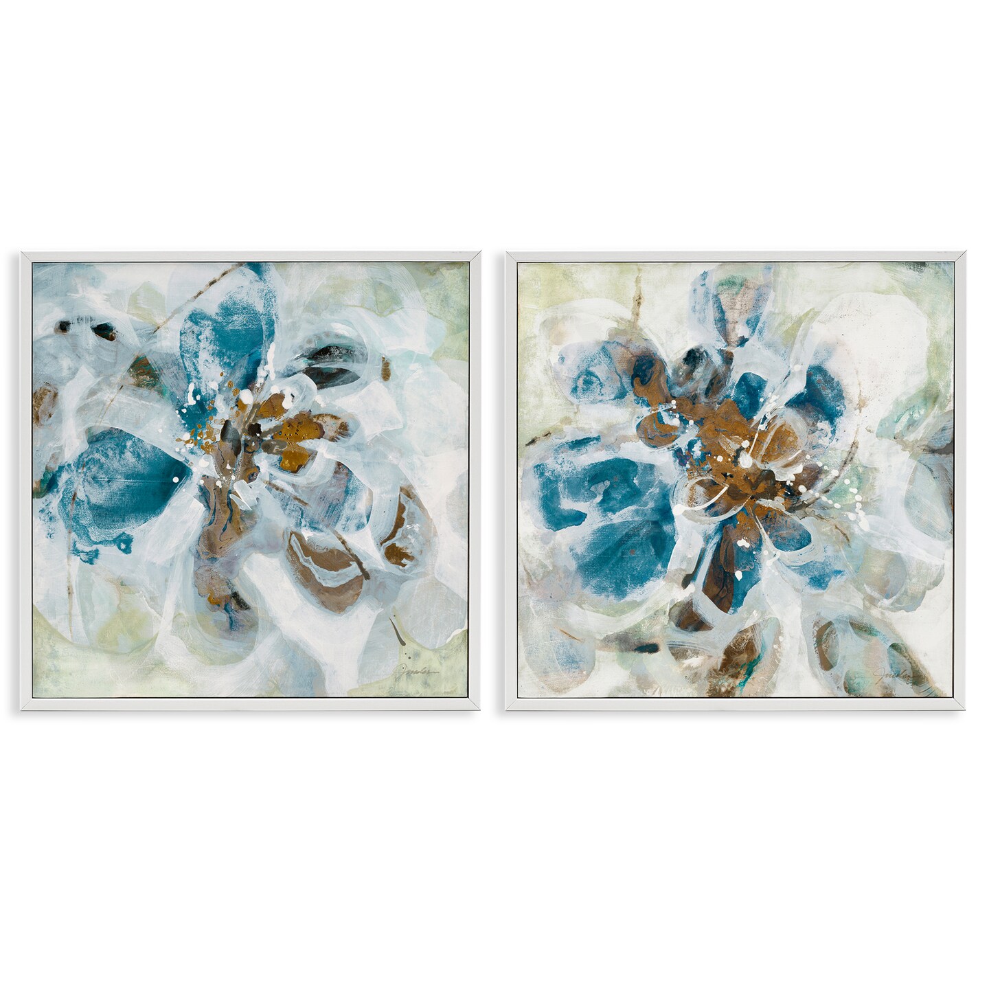 Stupell Industries Teal Abstract Flower Petals 2 pc Framed Giclee Wall Art Set Design by Liz Jardine
