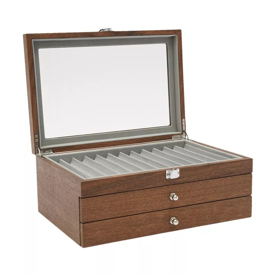 Walnut Wood Fountain Pen Display Organizer Storage Collector Box 34 Slots