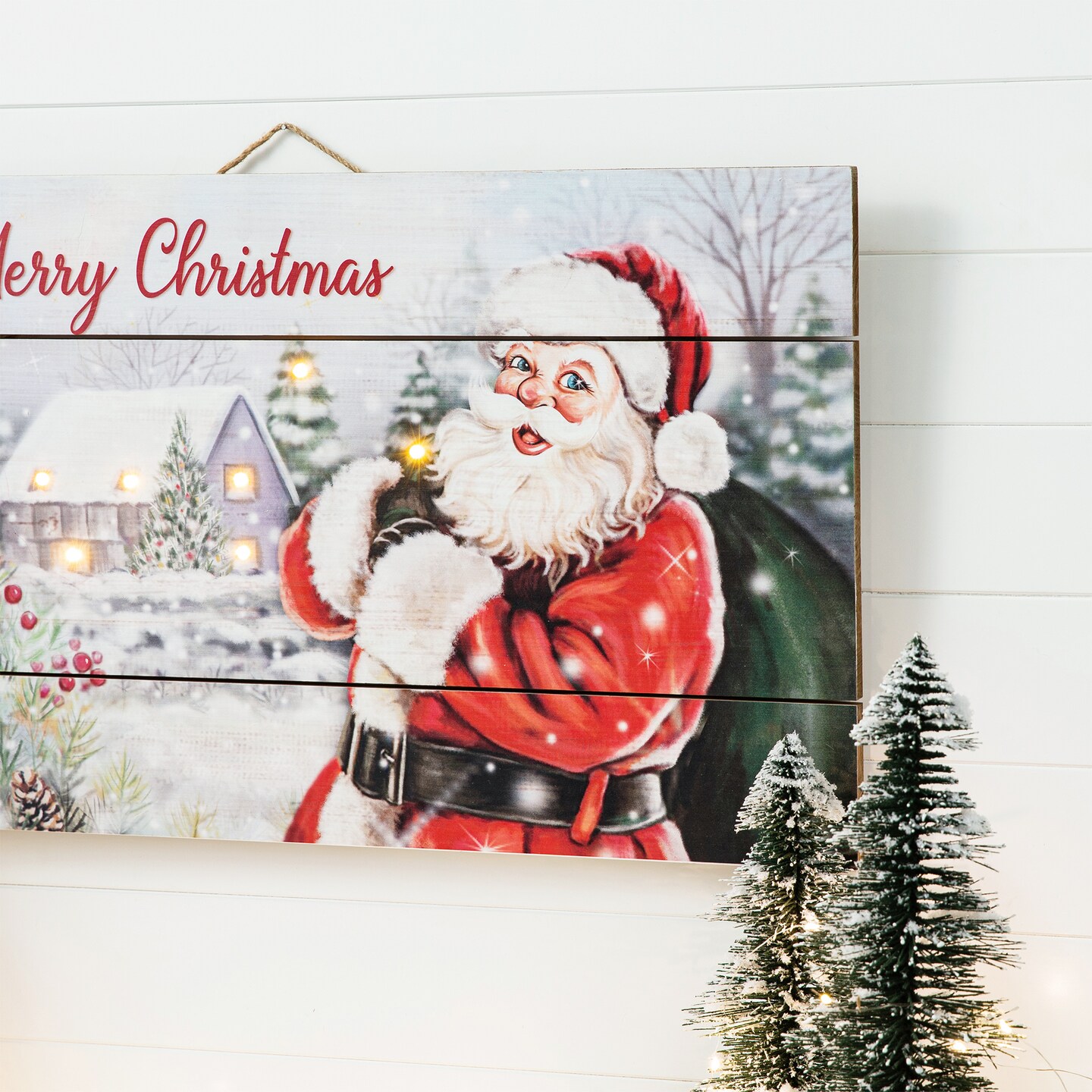 Set of 2 24&#x22;L Lighted Wooden Santa Wall Decor