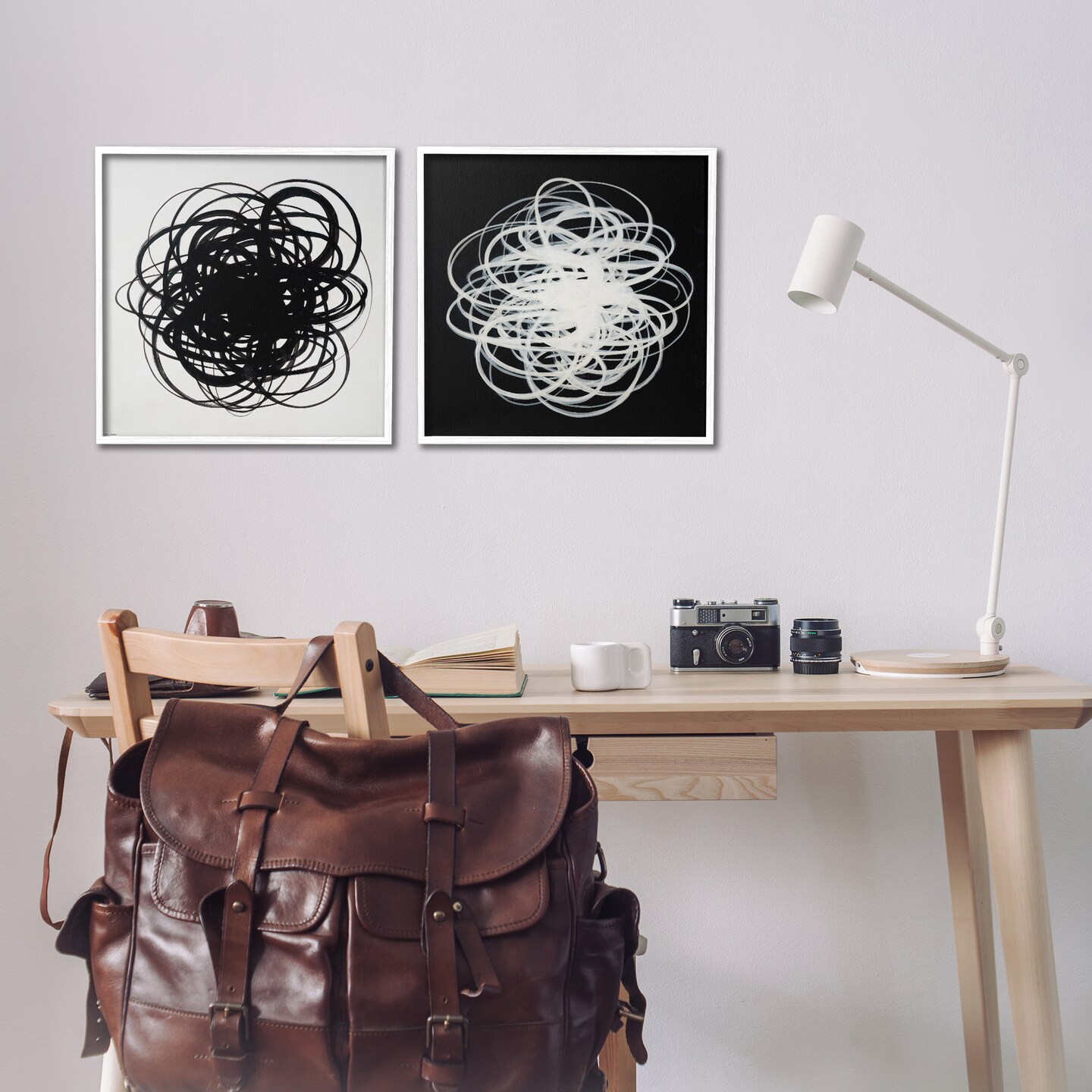 Stupell Industries Black & White Tangled Lines 2 pc Framed Giclee Wall Art Set Design by Haxton