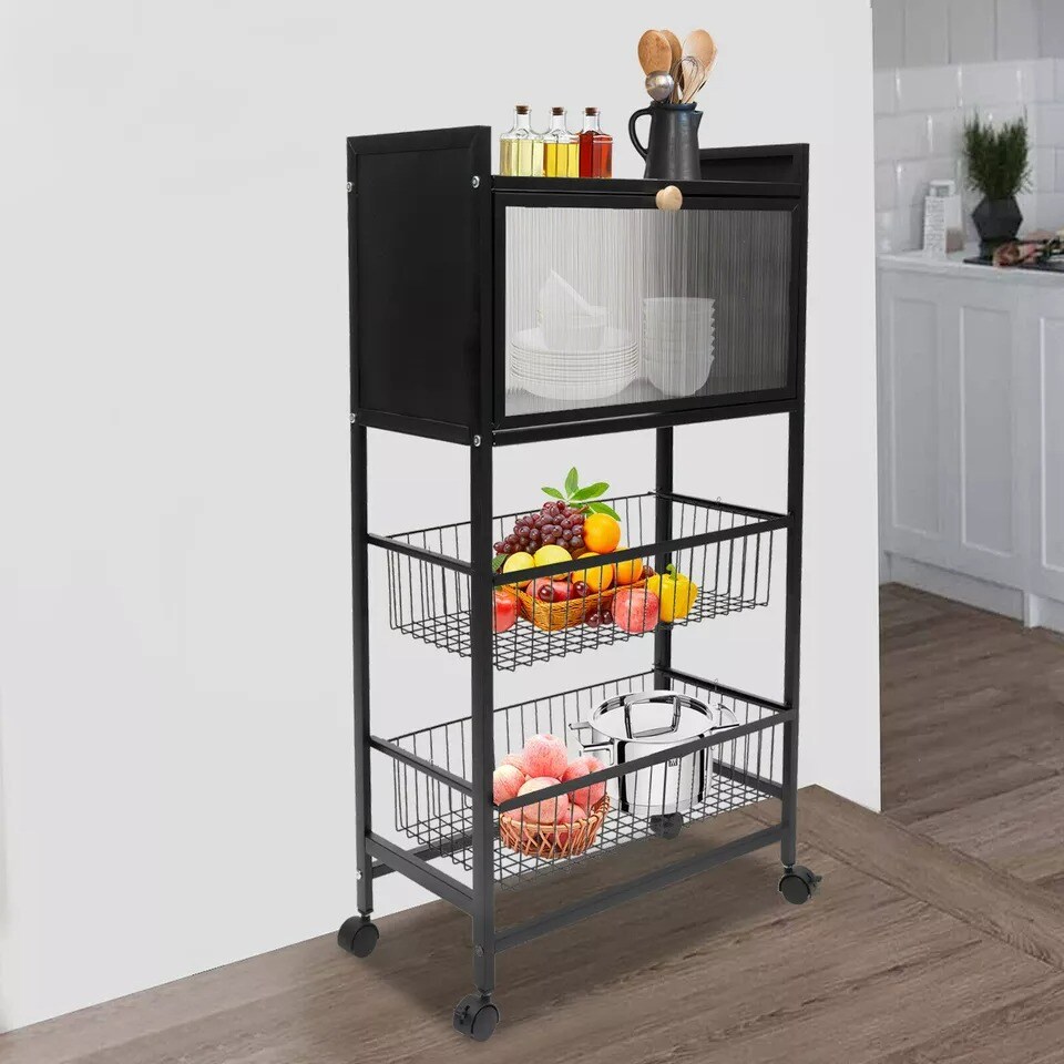 4 Tier Rolling Kitchen Organizer Shelf Storage Cabinet Microwave Coffee Station