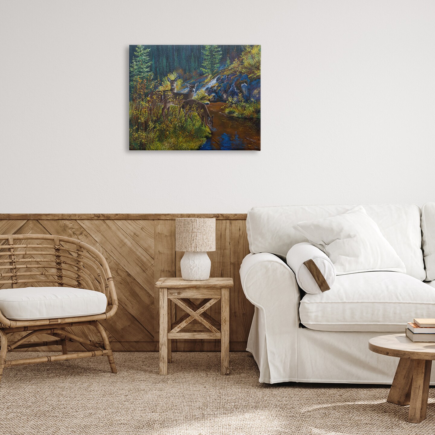 Stupell Industries Deer Drinking from River Canvas Wall Art Design by Andrew Kiss