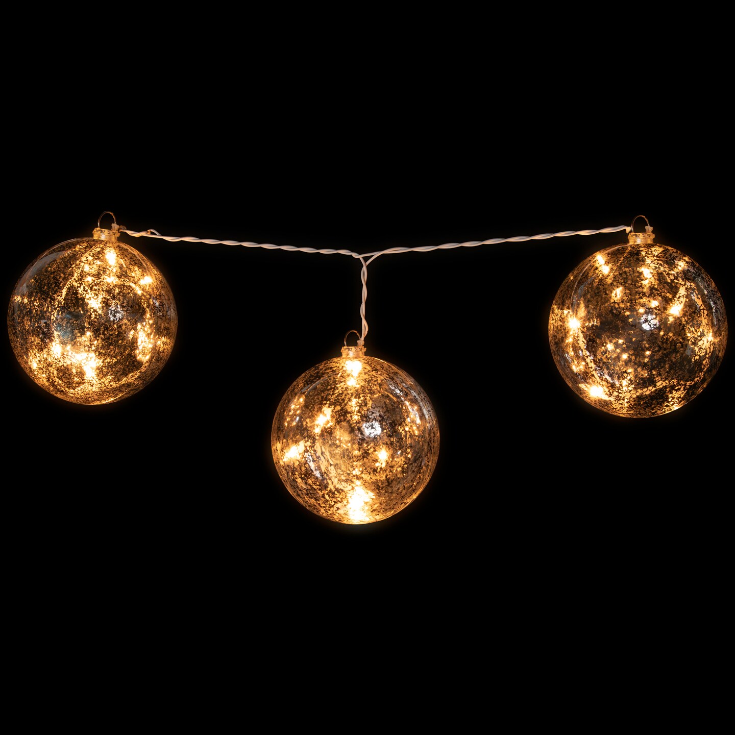 PENN Lighted Mercury Glass Finish Ball Christmas Ornaments - Silver - Clear Lights - Set of 3