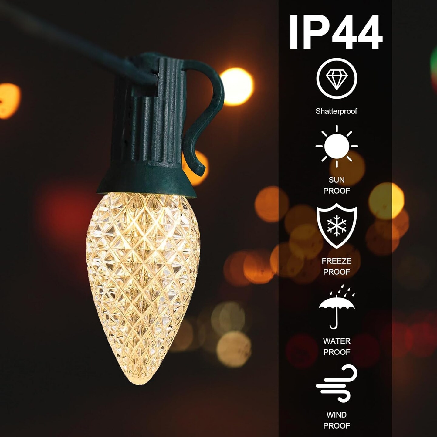 Upgraded 50-Pack C9 LED Christmas Light Replacement Bulbs, Shatterproof LED Bulbs for E17 Base Sockets for Christmas String Lights, Outdoor Waterproof & Dimmable Christmas Village Bulbs - Warm White
