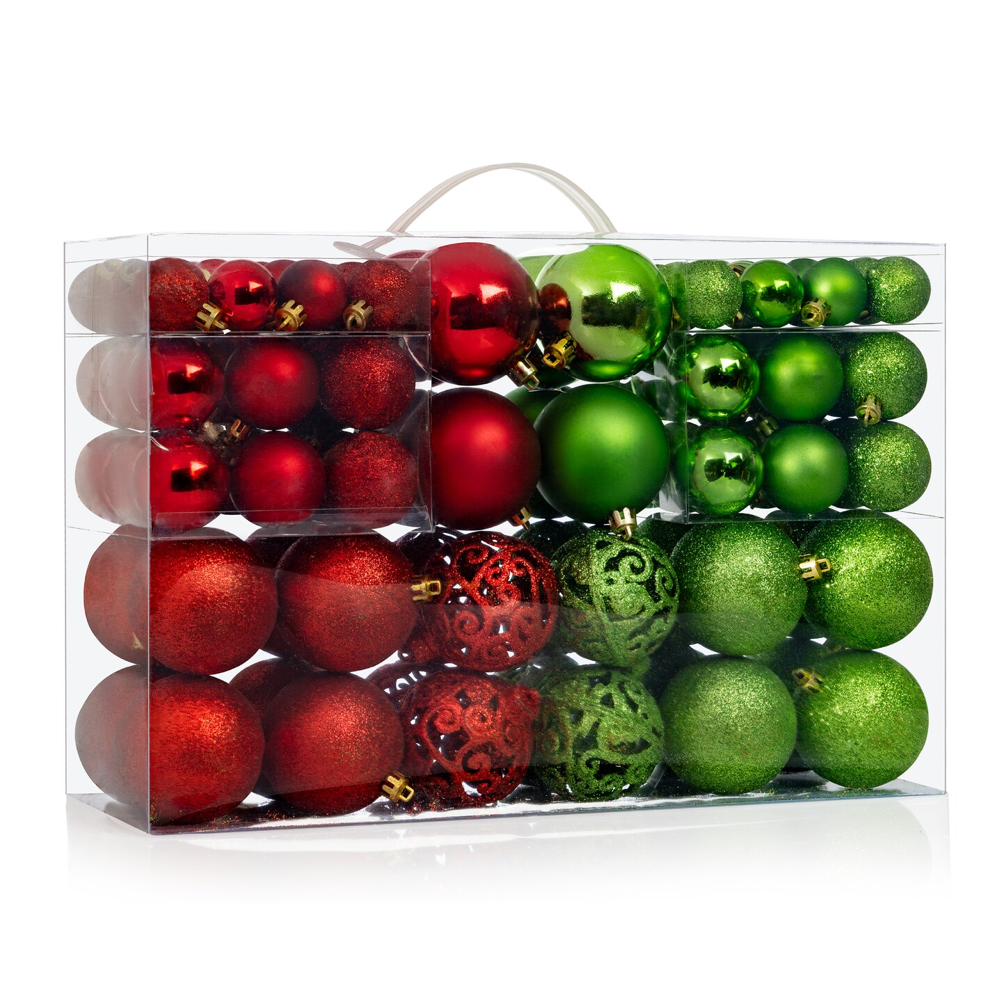 100 Shatterproof Christmas Ornament Balls - Christmas Ornaments For Christmas Tree Home Wedding Or Parties Decorative Ball (Sizes, 1.2" 1.6" & 2.4" ) (Red & Green)
