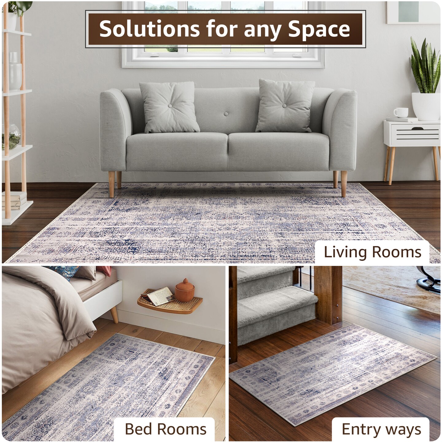 Sorbus 3x5 Area Rug for Entryway, Machine Washable, Non-Slip, Vintage Rug
