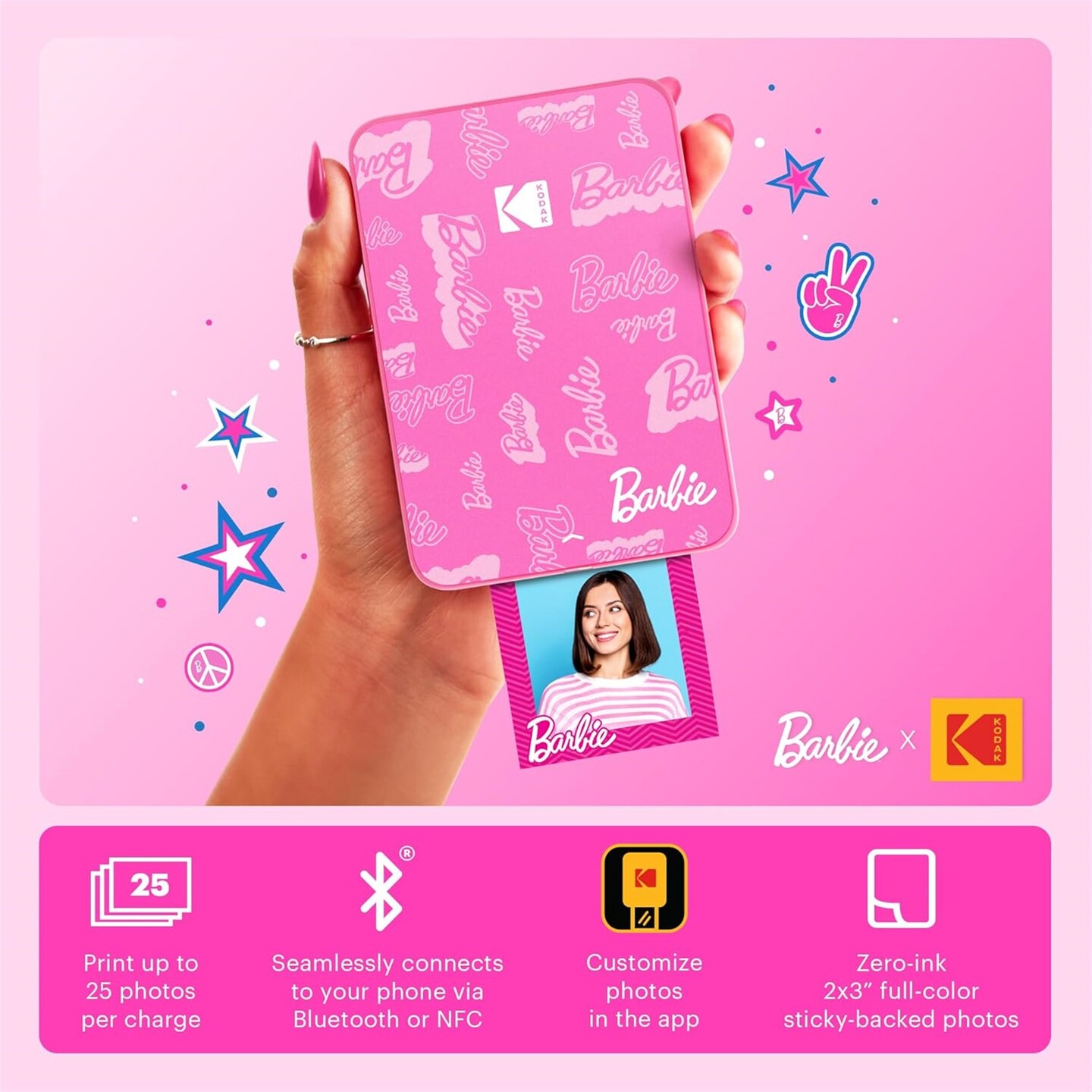 Kodak x Barbie Step Slim Instant Portable Photo Printer Barbie Starter Bundle (Signature Style)