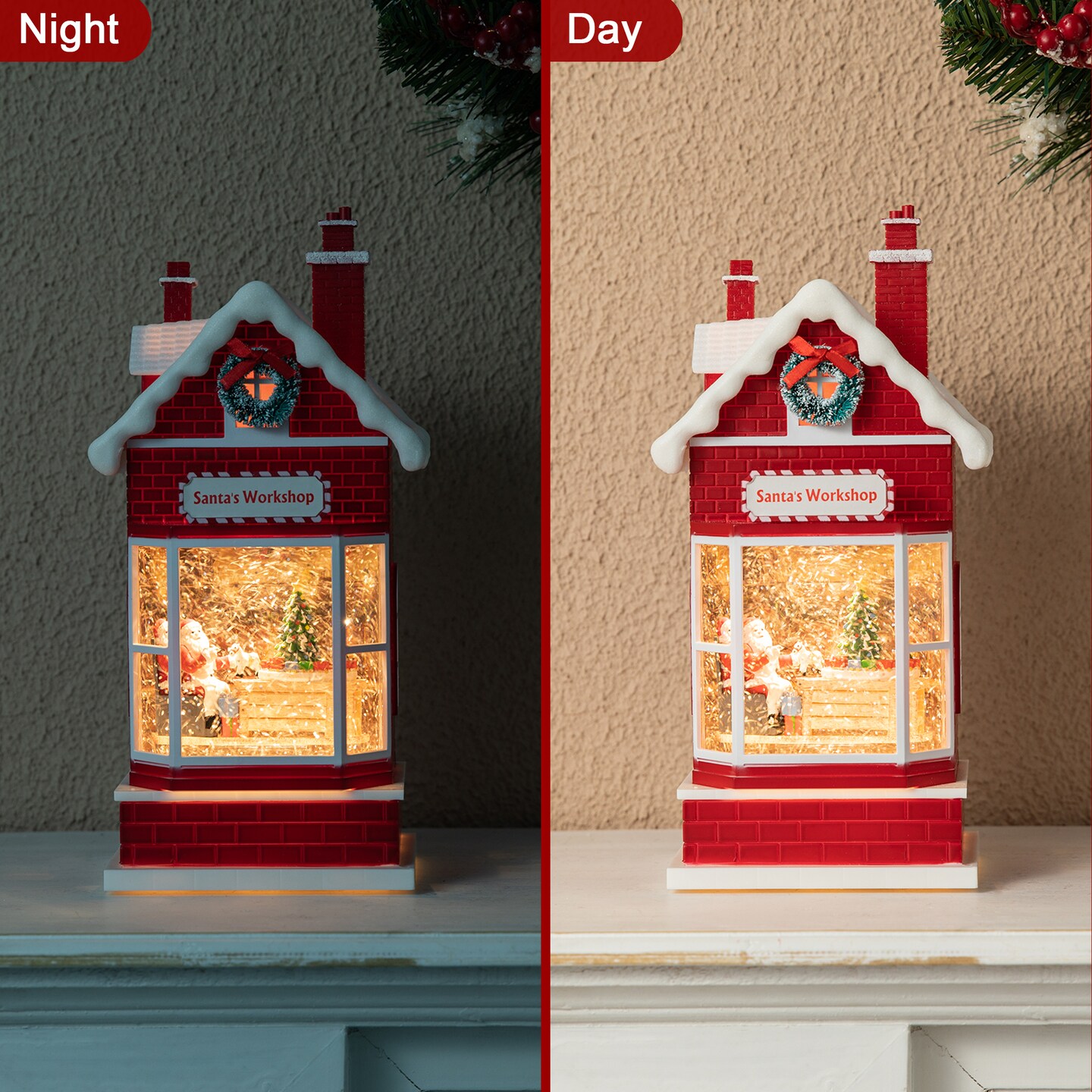 Set of 2 10.5&#x22;H Lighted Santa&#x27;s Workshop Waterglobe
