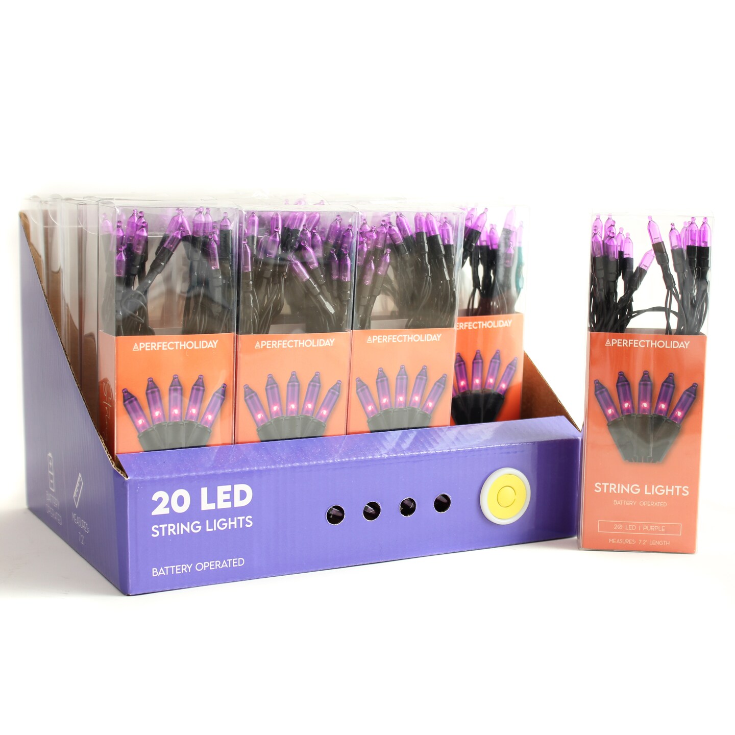 Perfect Holiday 20 LED M5 STRING LIGHTS,4&#x22; BULB SPACING,12&#x22; LEAD WIRE, W/3AA INDOOR BATTERY BOX