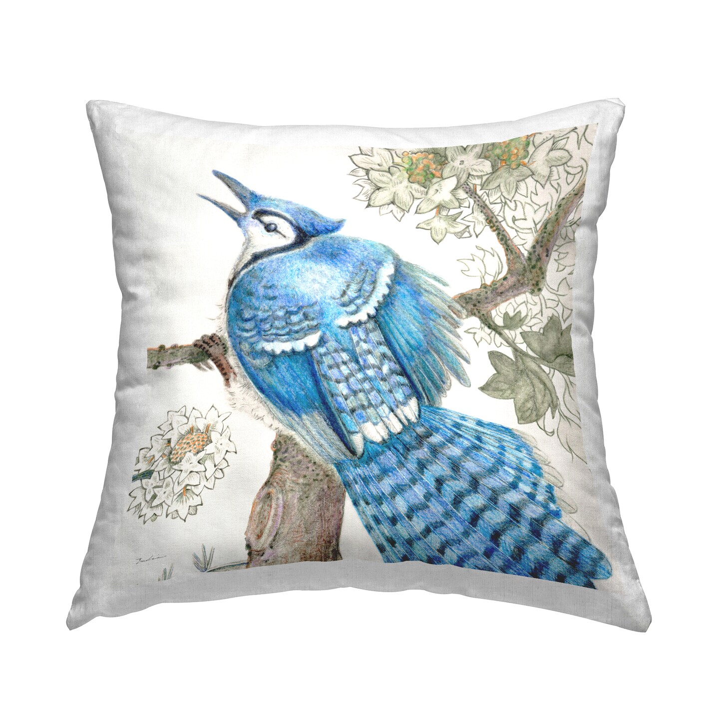 Rhododendron &#x26; Blue Jay Decorative Printed Throw Pillow Design by Evelia Designs, 18 x 7 x 18