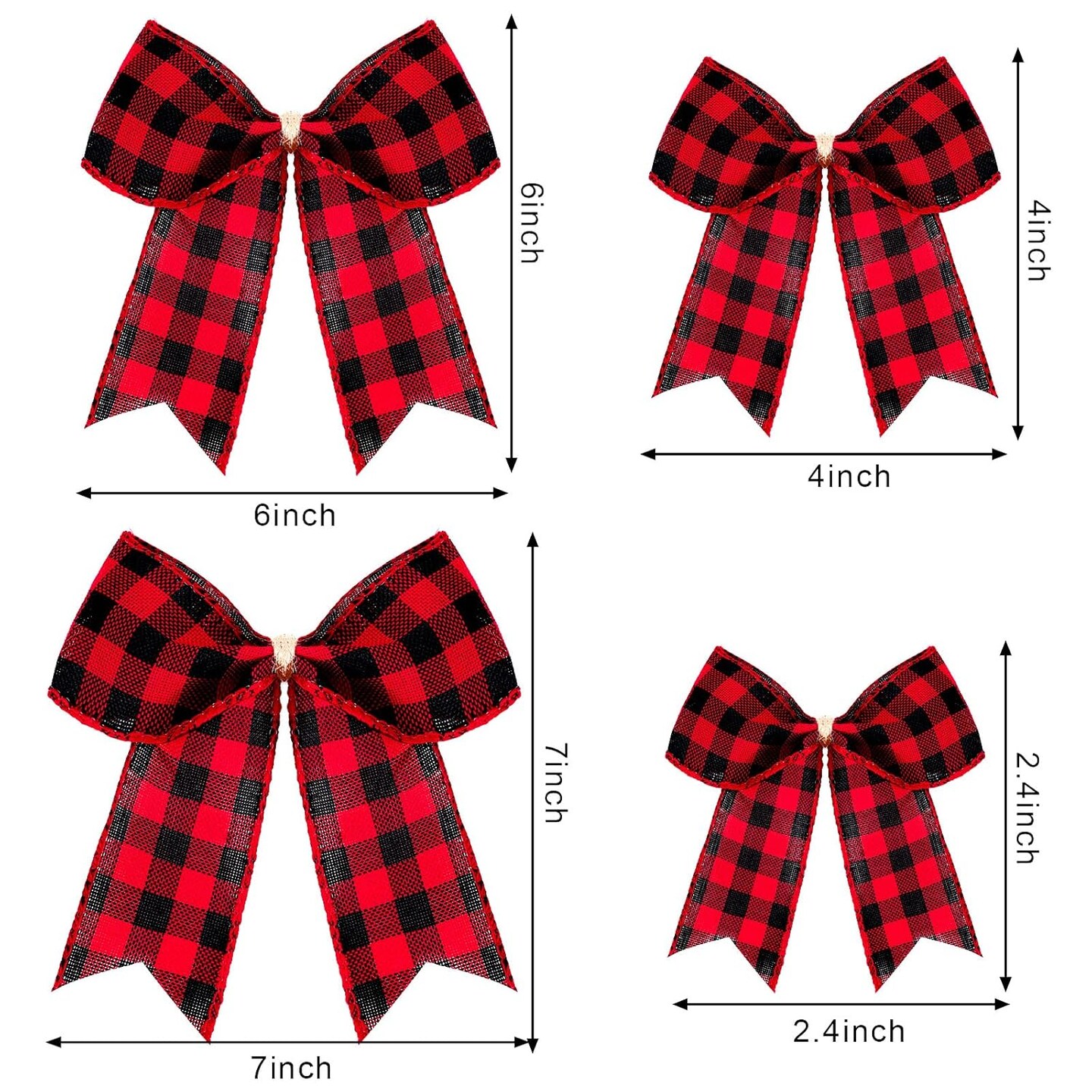 12 Pieces Buffalo Plaid Bows Burlap Decorative Bow Velvet Bows for Wreaths for Halloween Christmas Tree Party Decoration(Red and Black,4 x 4 Inch)