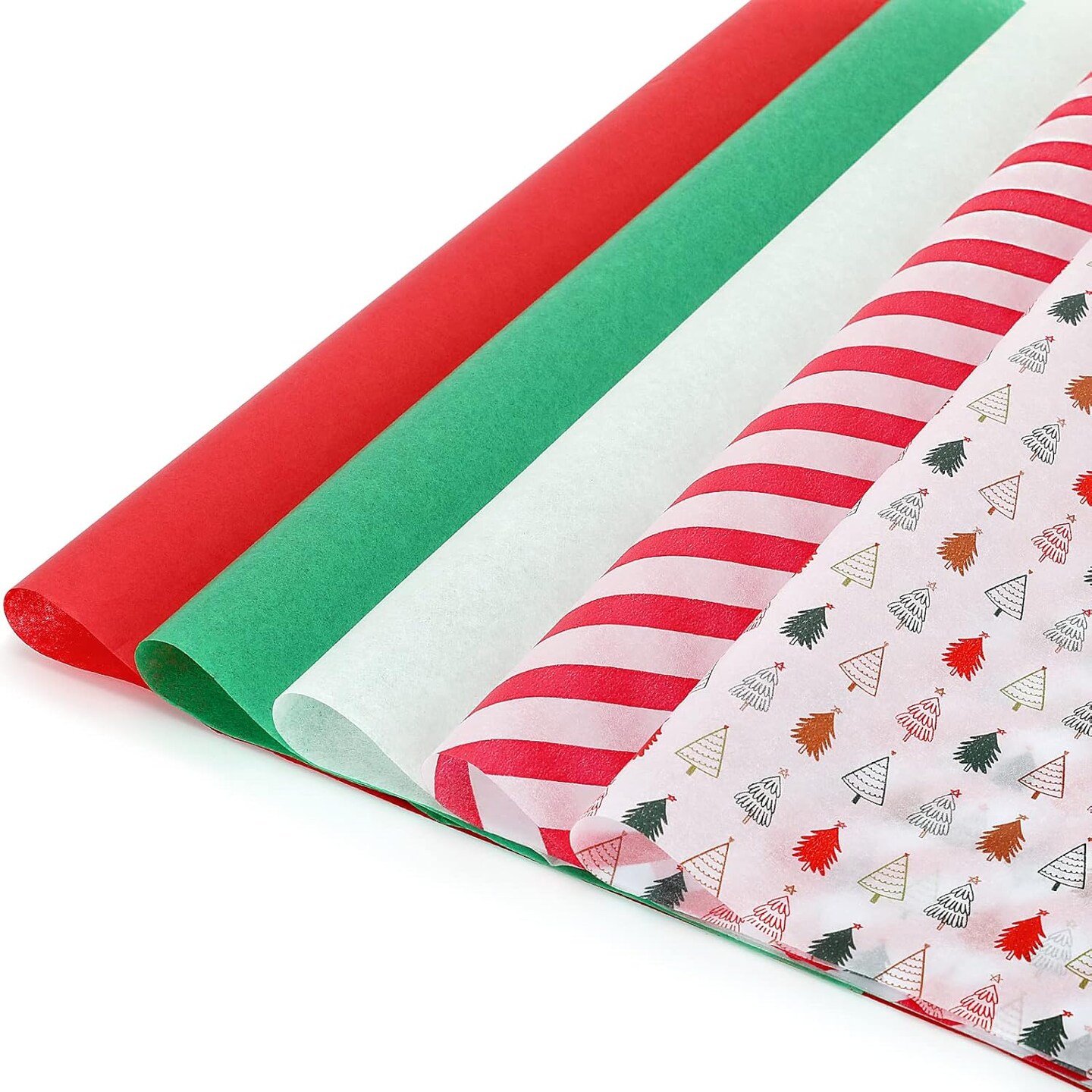 120 Sheets Christmas Tissue Paper, 19.5" x 13.6" Tissue Paper Bulk Assorted Design Christmas Wrapping Paper for Gift Bags, Red Green White Tissue Paper for Xmas Holiday Crafts (Colorful Tree)