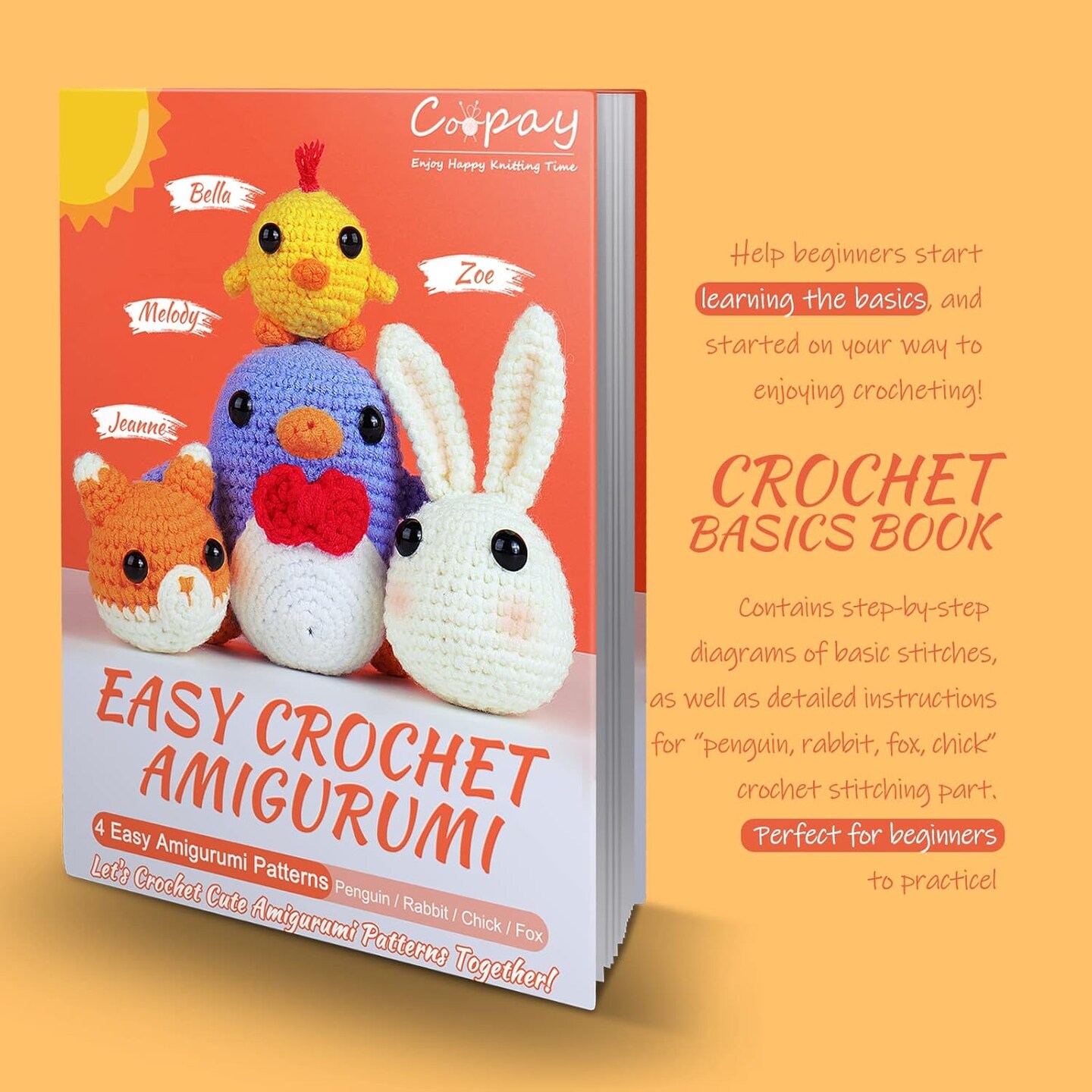 Crochet Kit for Beginners Kids Adults - Cute Penguin, Chicken, Rabbit &#x26; Fox, Complete Crochet Set with 4 Different Crochet Patterns, DIY Amigurumi Kit Crochet Animal Kit with Case &#x26; Instruction