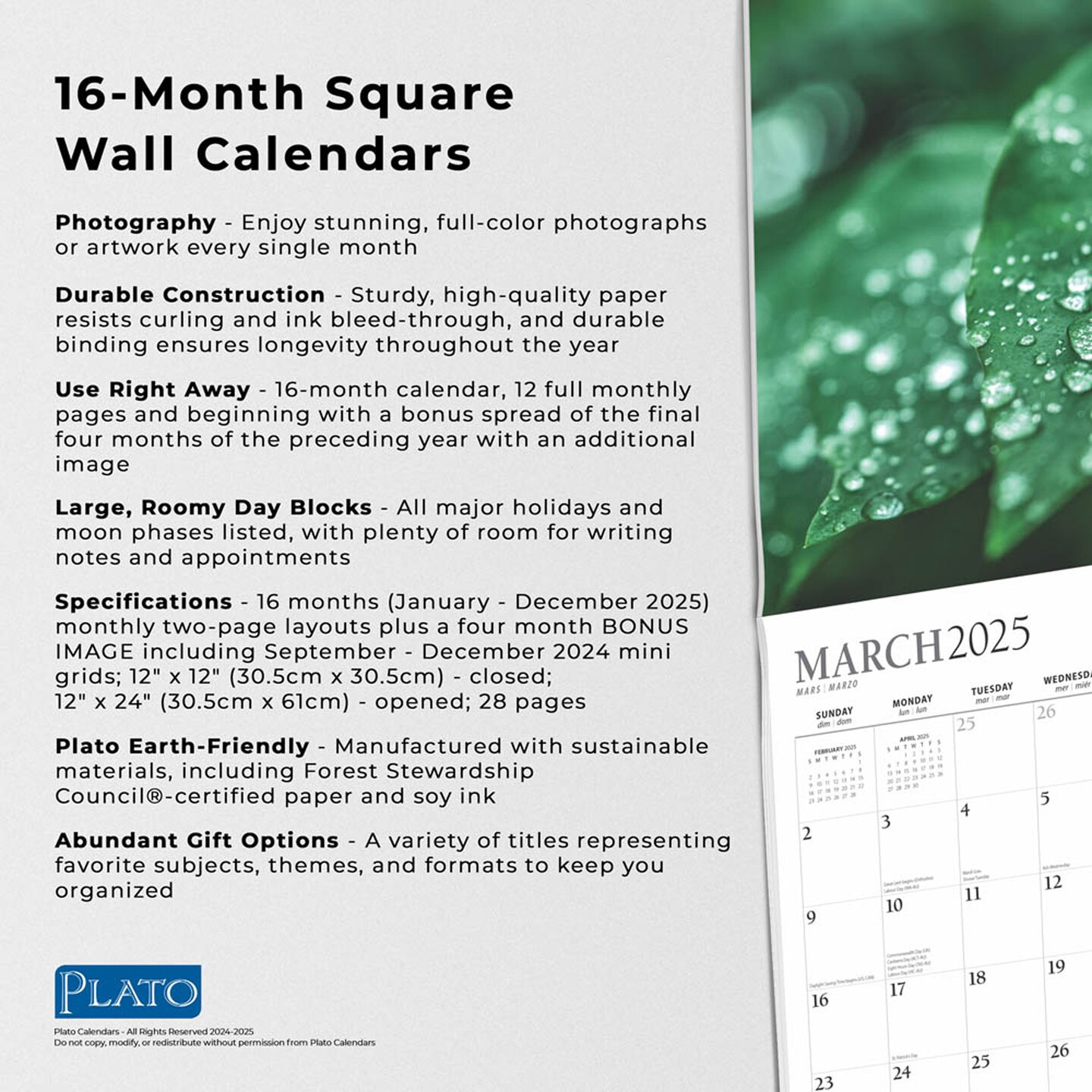 Simplicity | 2025 12 x 24 Inch Monthly Square Wall Calendar | Foil Stamped Cover | Plato | Inspiration Photography 
