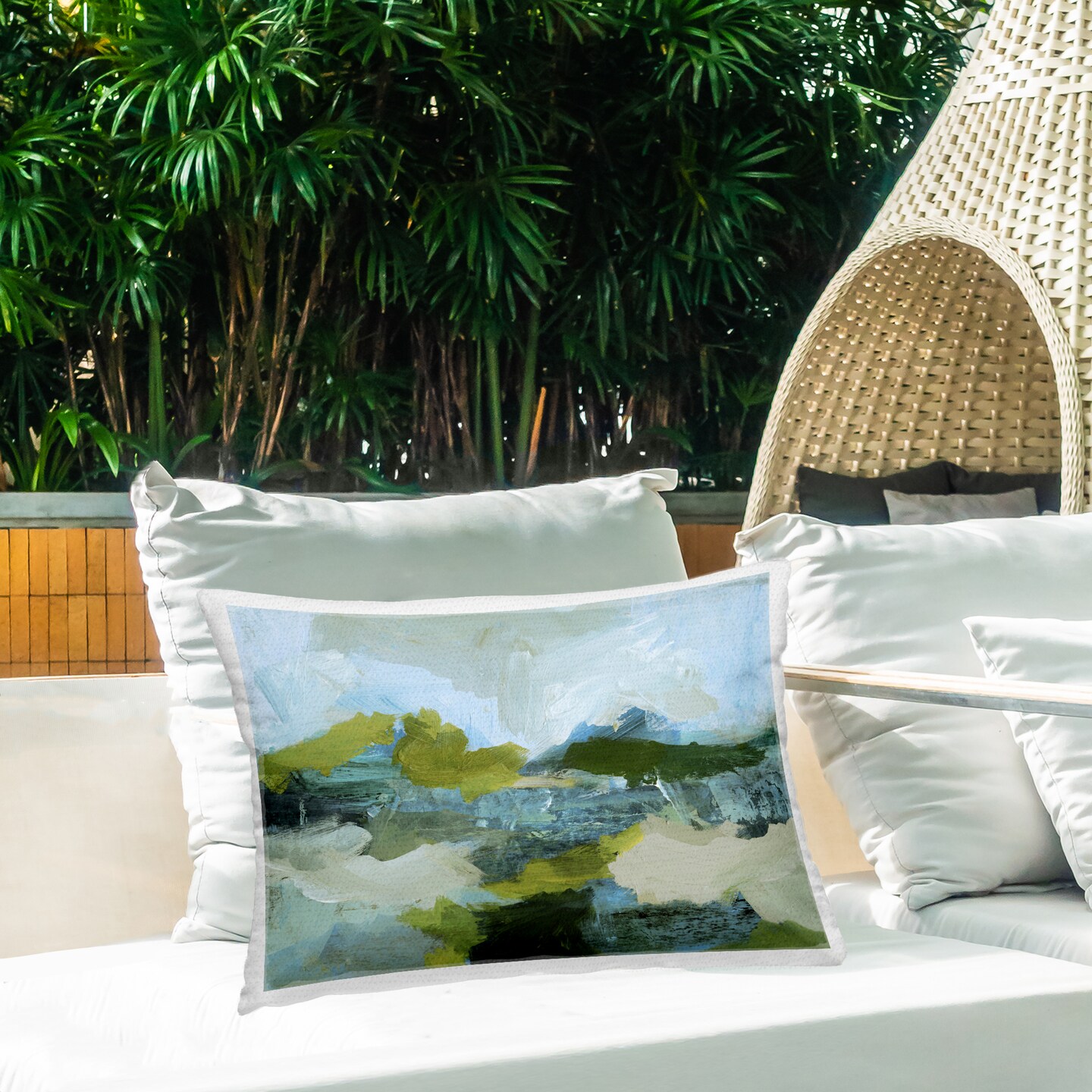Expressive Abstract Scenery Outdoor Printed Pillow Design by Victoria Barnes, 14 x 7 x 20