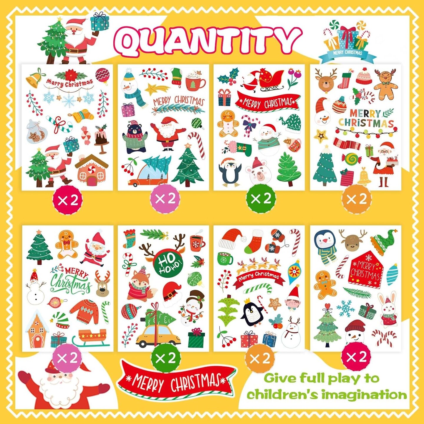 16 Sheets Christmas Theme Stickers, Merry Christmas Stickers Non-Repeating, Xmas Winter Holiday Party Stickers