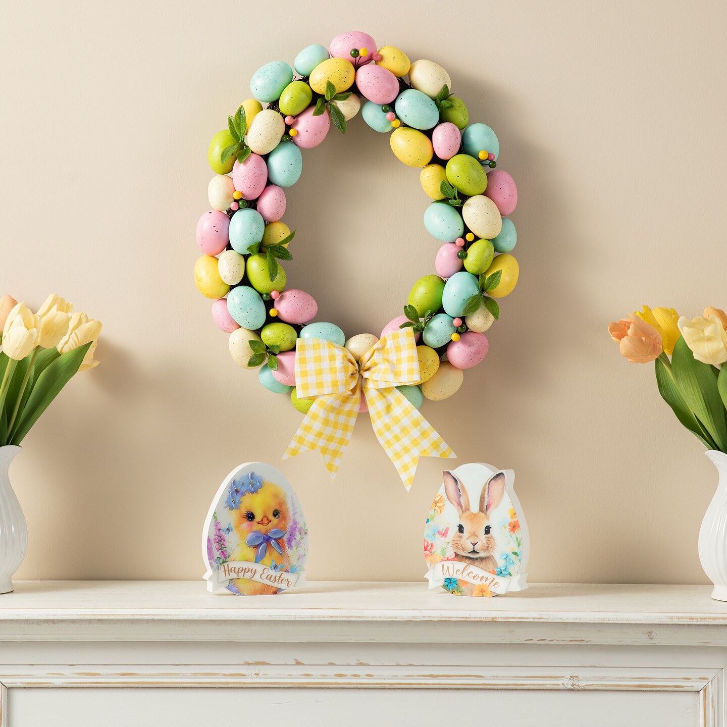 18"D Easter Egg Shaped Decorative Wreaths & 16"H Egg Table Tree Decor
