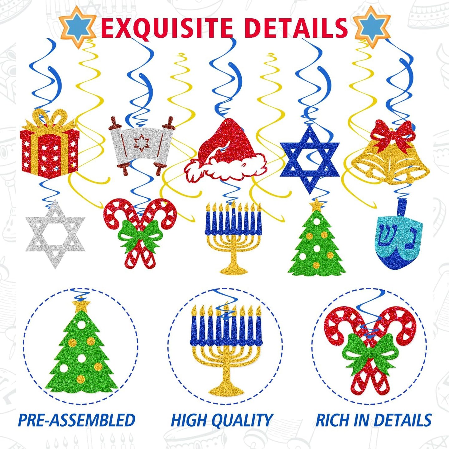 Merry Chrismukkah Banner Merry Chrismukkah Party Decorations Christmas &#x26; Hanukkah Theme Hanging Swirls Merry Christmas Happy Hanukkah Party Decor Chanukah Festival Holiday Party Supplies