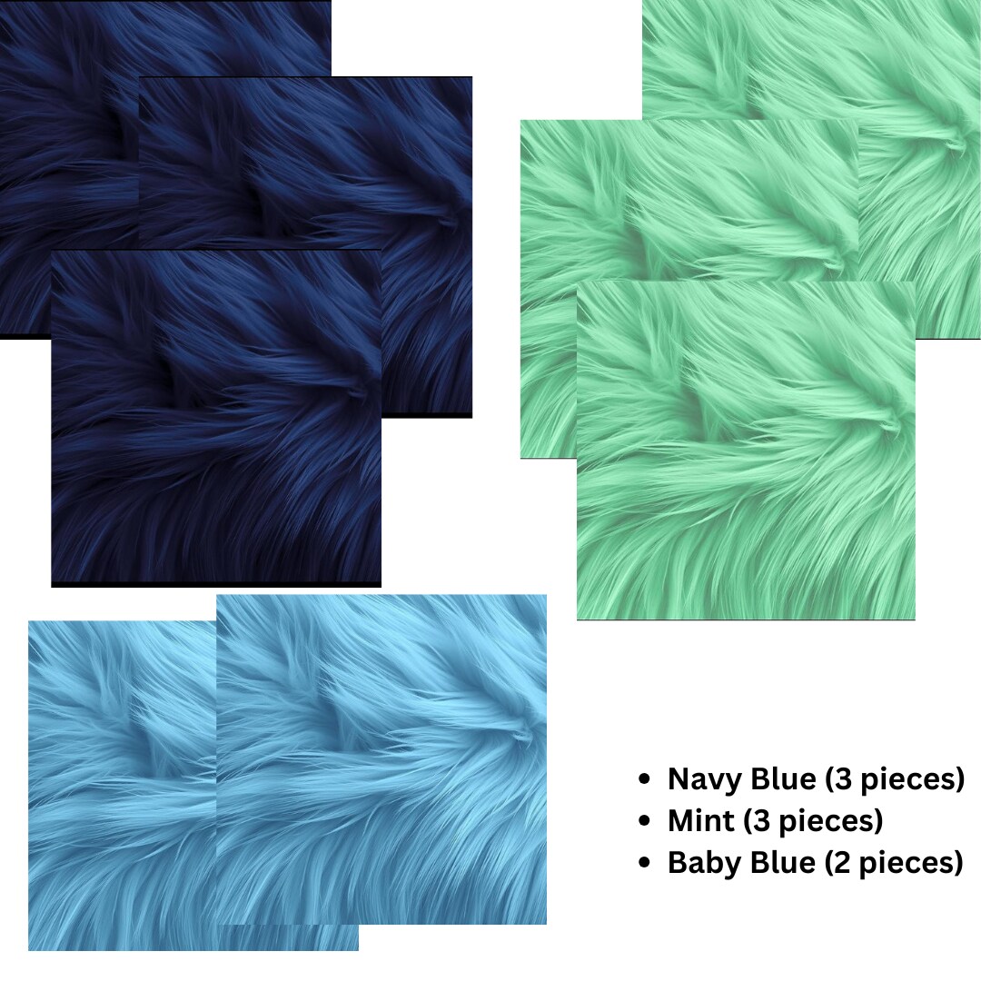 FabricLA Faux Fur Fabric - 8 Pieces Square Fur Material Fabric - 10” X 10” Inches (25cm x 25cm) - Shaggy Fur Patches Fabric Cuts Chair Cover Seat Cushion for DIY Craft