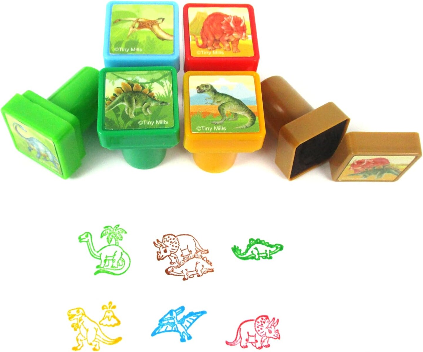 TINYMILLS Jurassic Dinosaur Stamps for Kids, 24 Pcs, Self Ink, Birthday Party Favors, Goody Bag Fillers