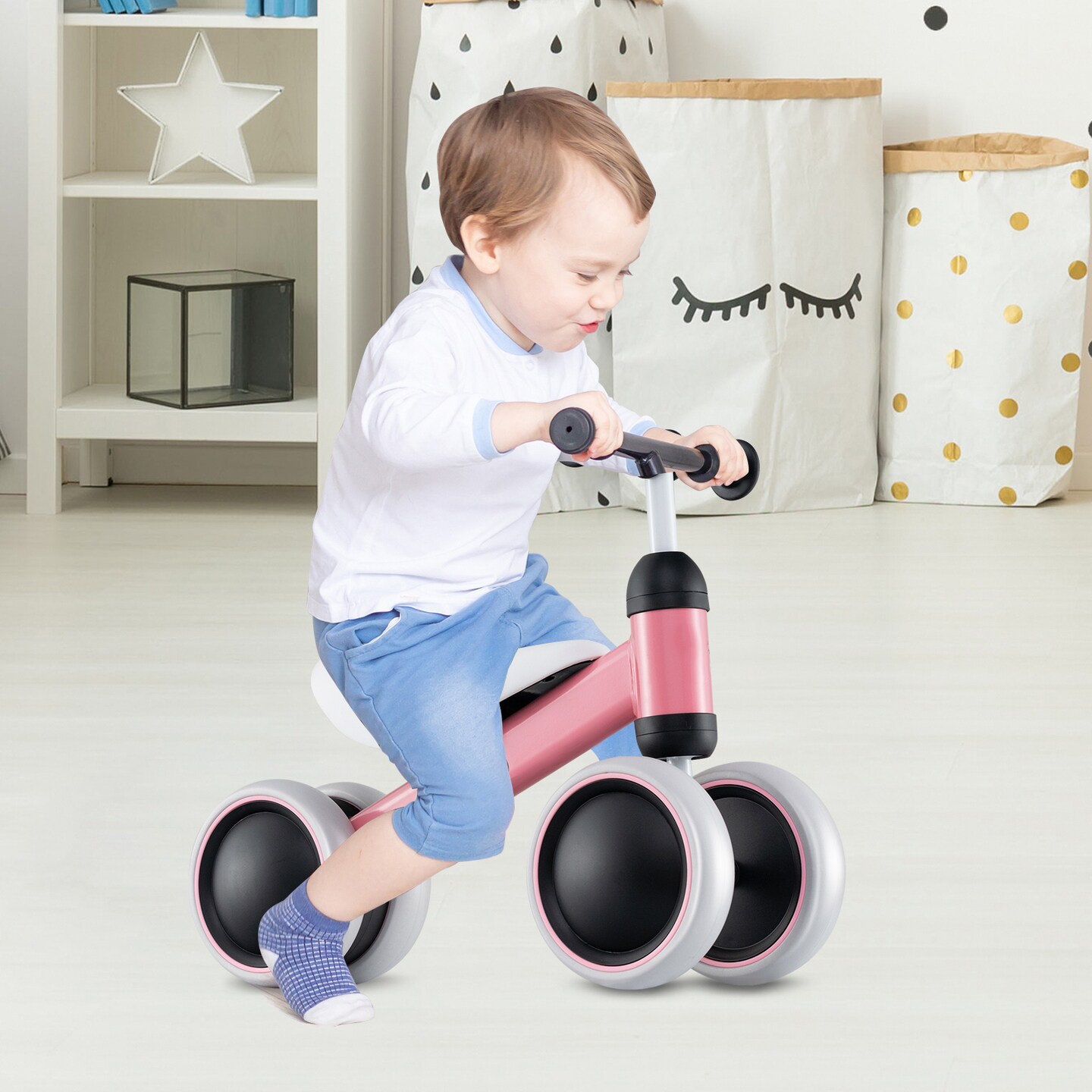 4 Wheels No-Pedal Baby Balance Bike Perfect for Indoor and Outdoor Use
