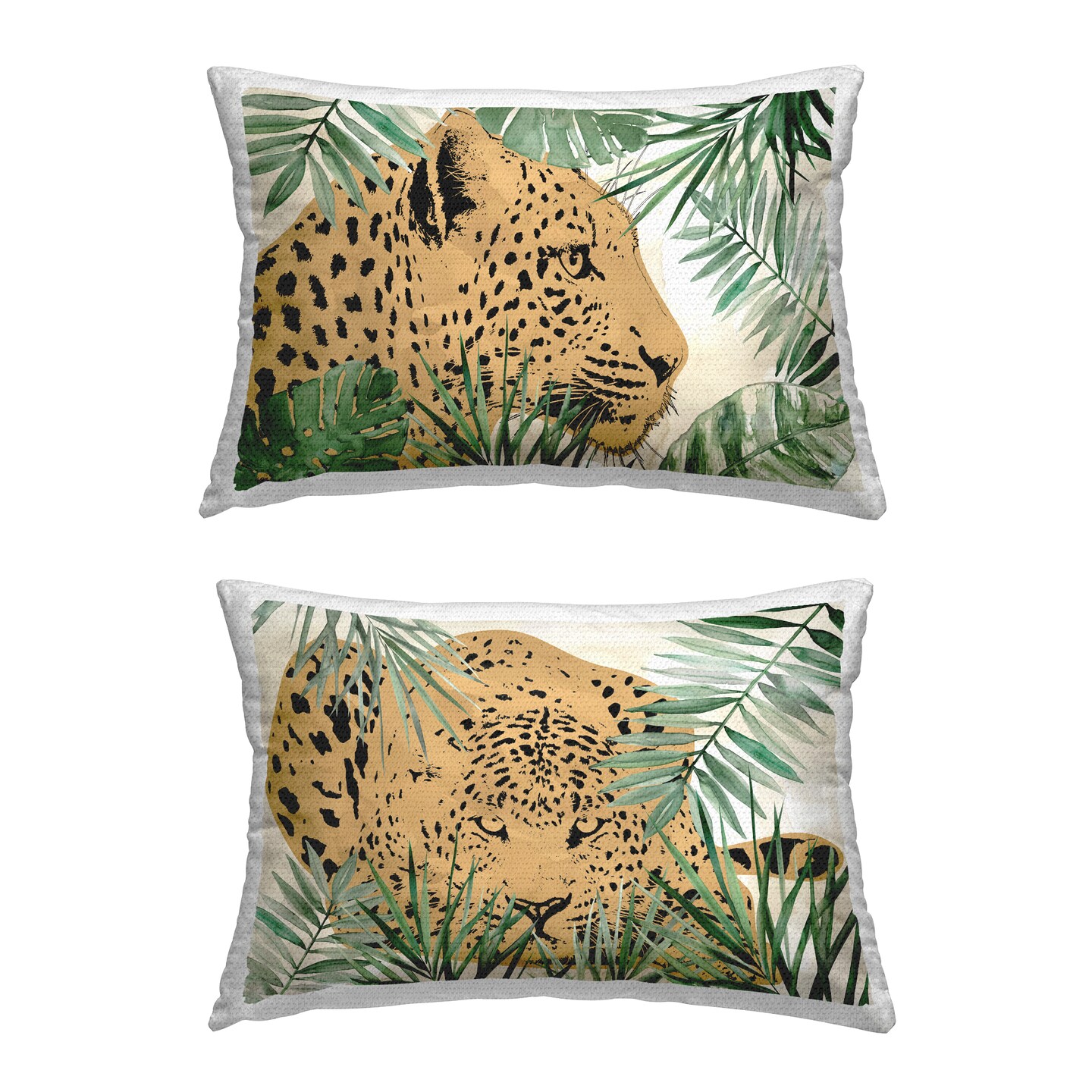 Leopards Among Palm Leaves 2 PC Outdoor Printed Pillow Set Design by Carol Robinson, 14 x 7 x 20