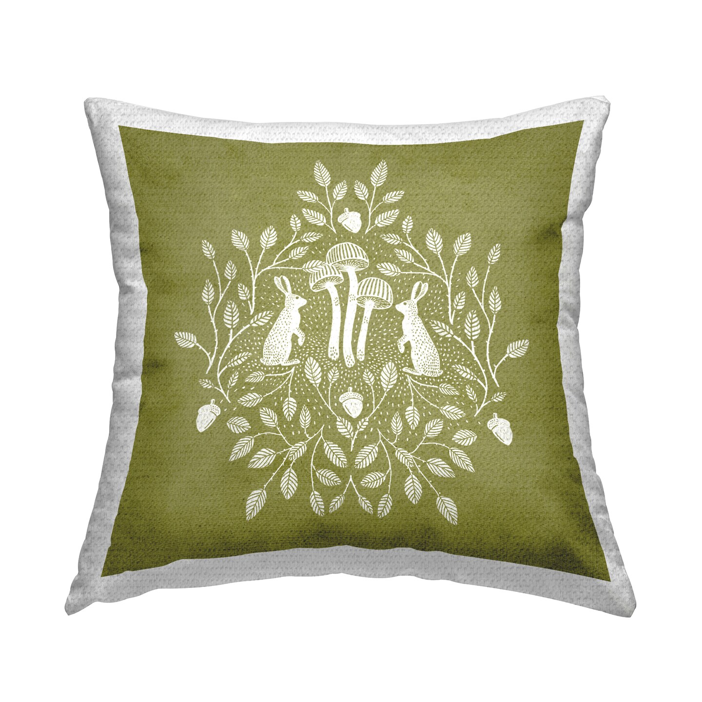 Olive Green Botanical Rabbits Outdoor Printed Pillow Design by Katie O&#x27;Shea, 18 x 7 x 18