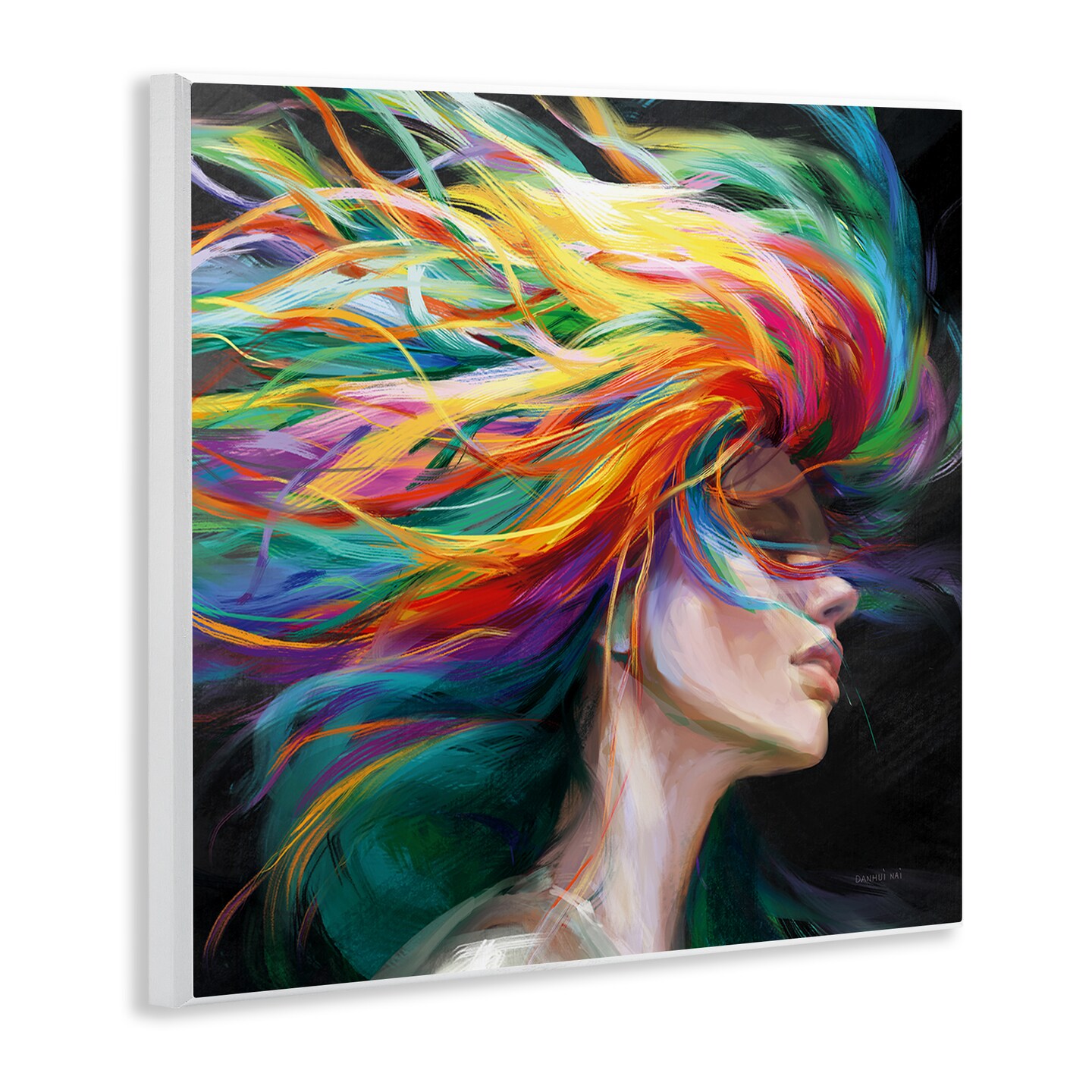 Stupell Industries Woman with Rainbow Hair Wall Plaque Art Design by Danhui Nai