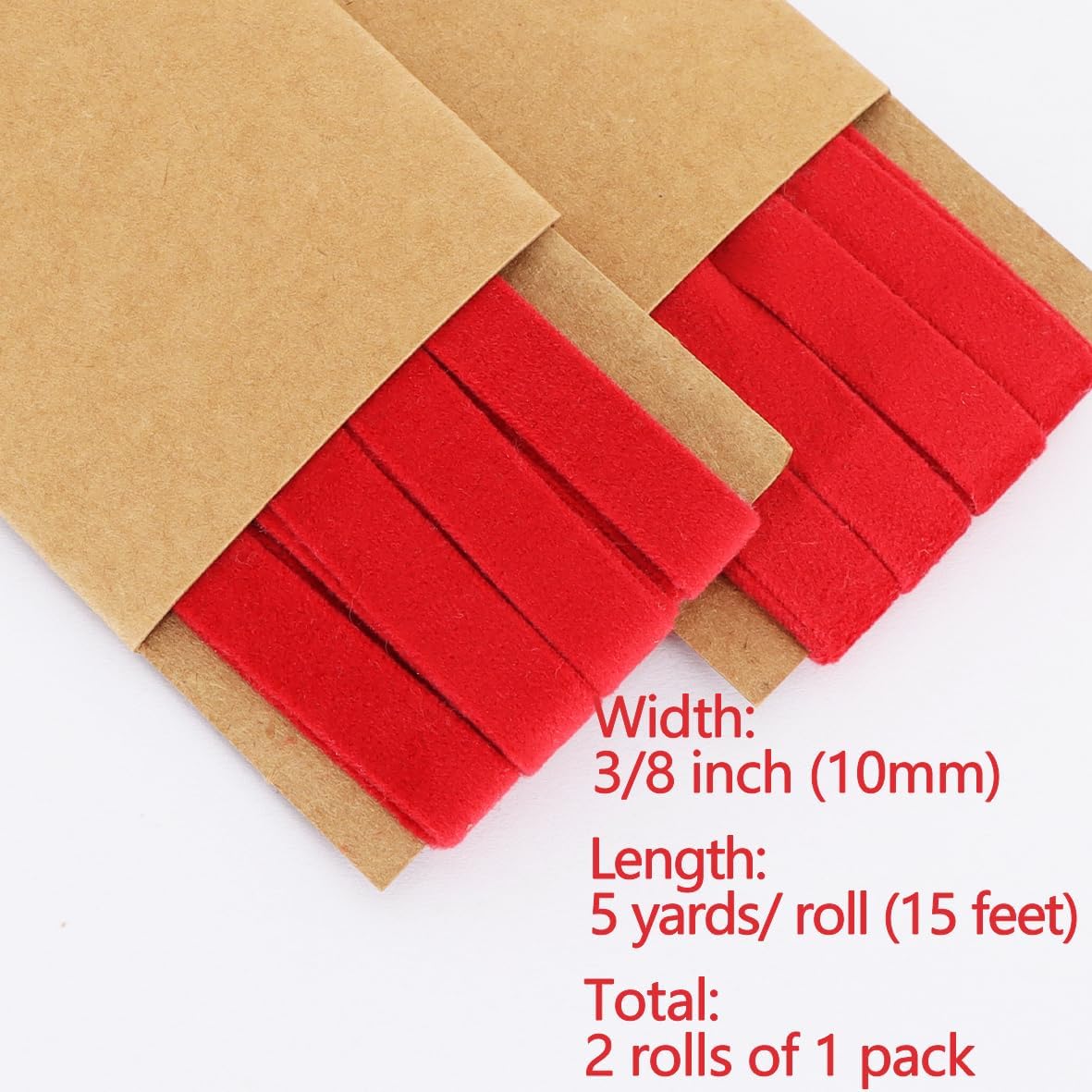 2 Rolls Red Velvet Ribbon 3/8" Fabric Trim Ribbons for Christmas Wreath Tree Decorations Handmade Craft Ornaments Hanging Gift Wrapping Bow Making Valentine Wrapping
