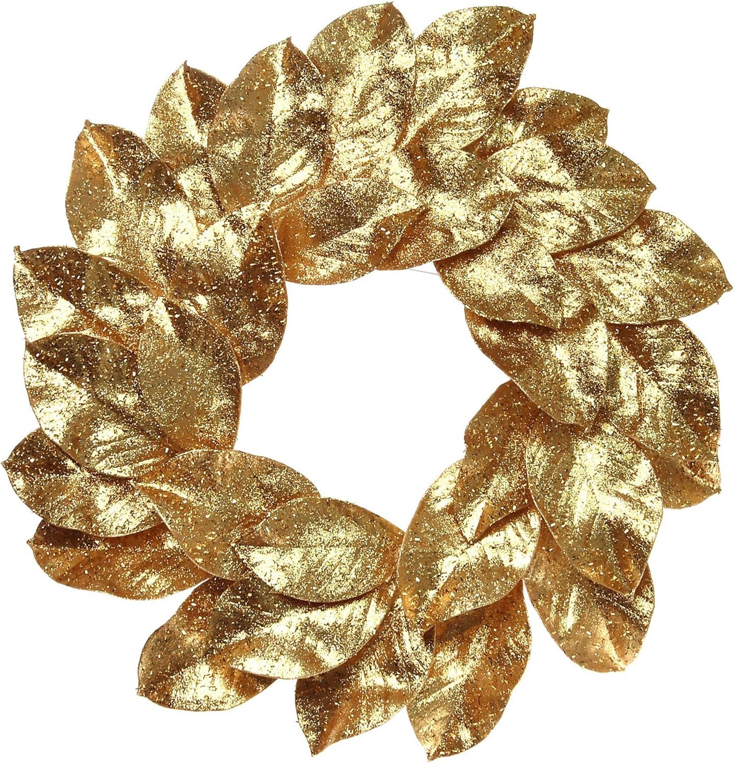 Gold Magnolia Leaf Christmas Wreath with Glitter Accents, 24&#x22; Holiday Door Decor, Indoor/Outdoor - 2024 Christmas Collection, Floral Home by Artificial Flowers