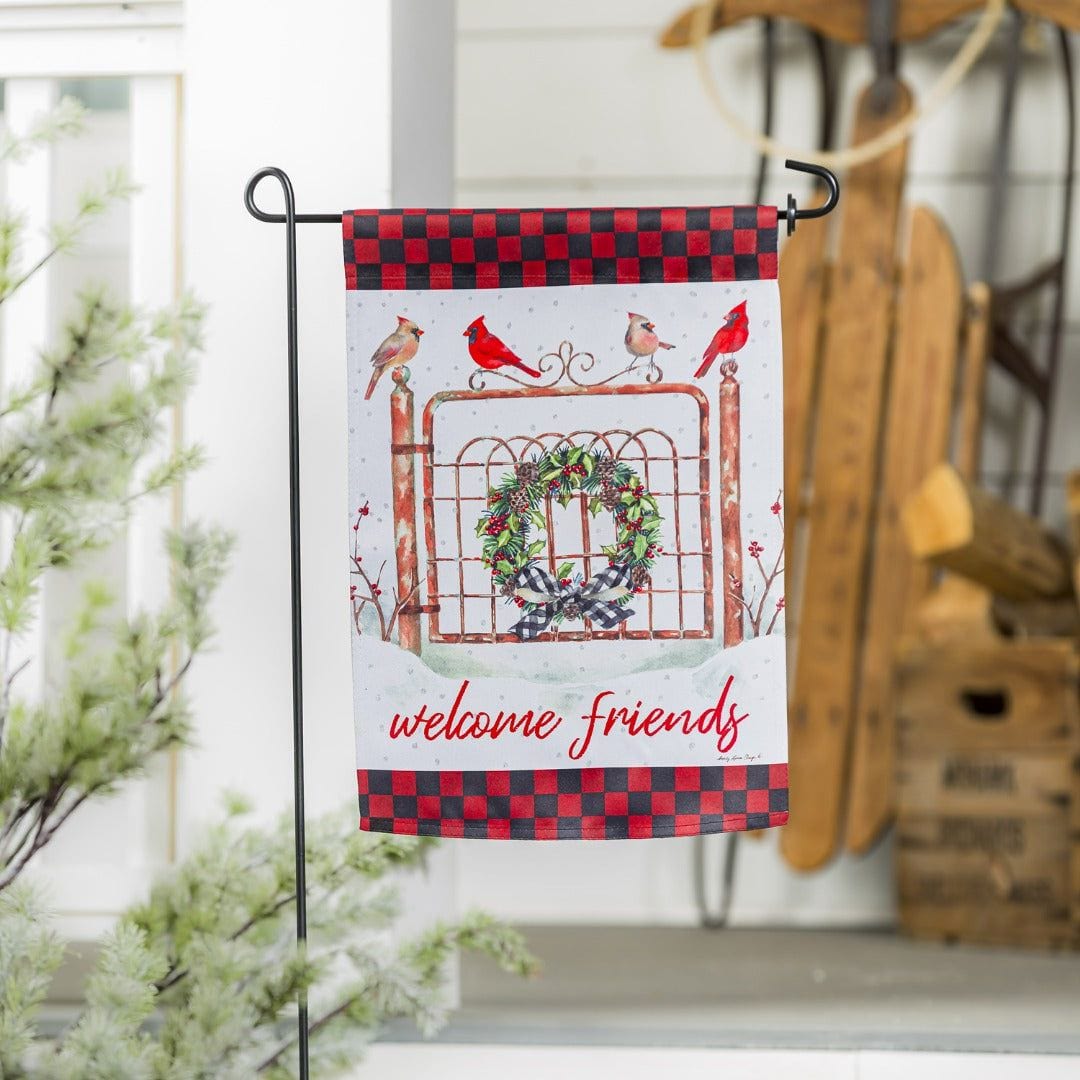 Welcome Friends Cardinal Fence Winter Garden Flag 2 Sided Decorative