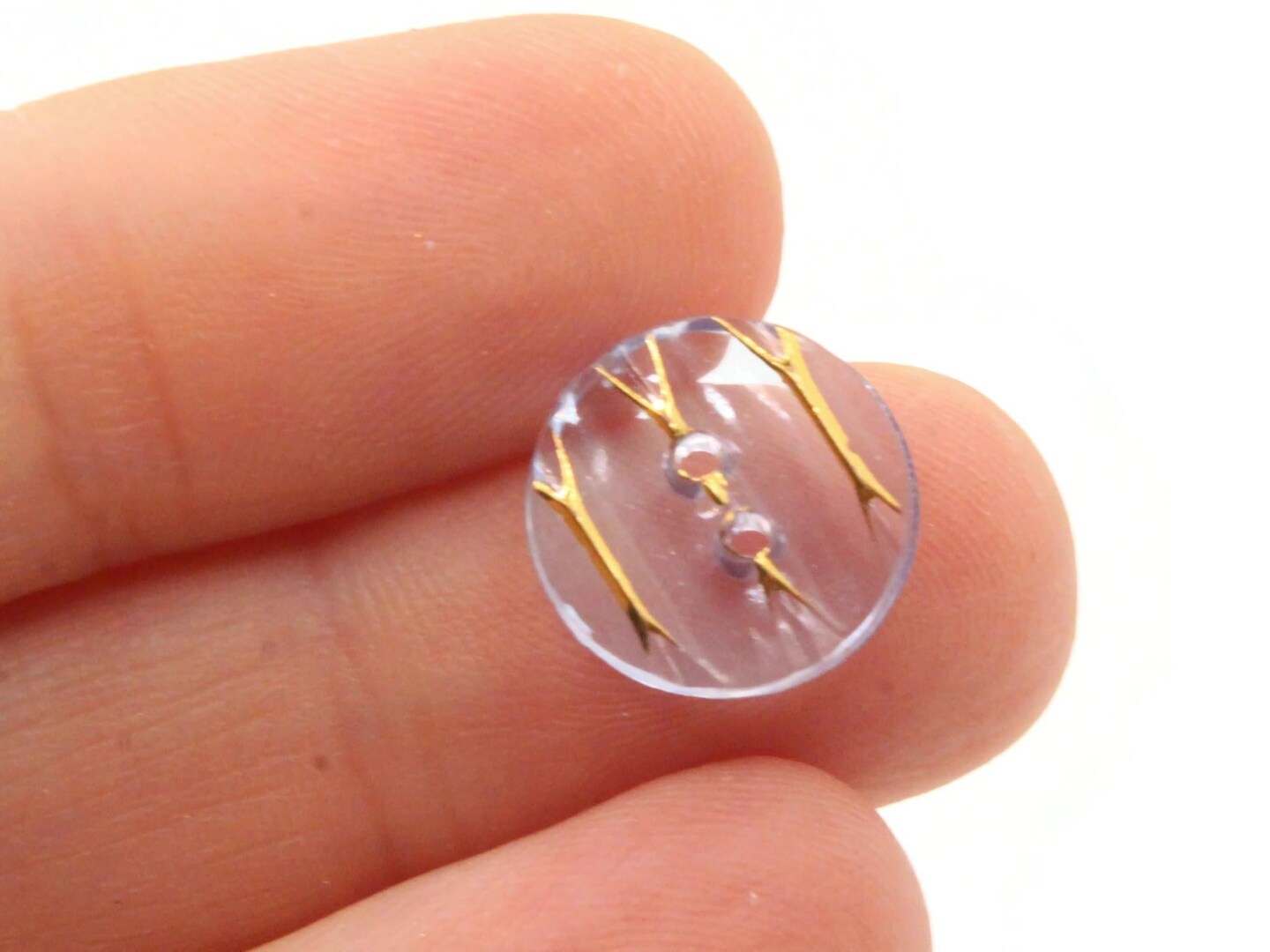 10 13mm Blue Plastic Two Hole Buttons with Gold Stripes