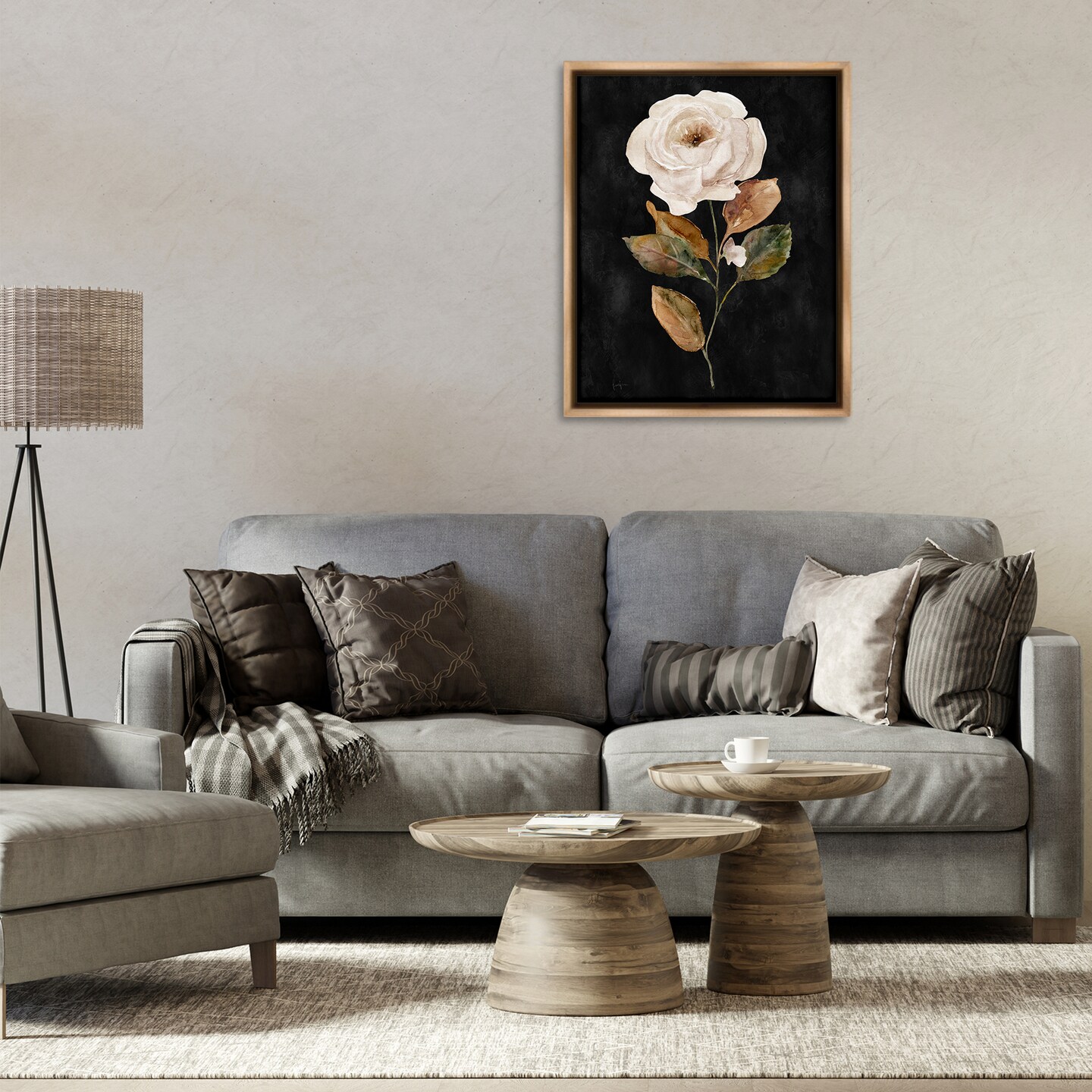 Stupell Industries White Rose on Black Framed Floater Canvas Wall Art Design by Livi Finn