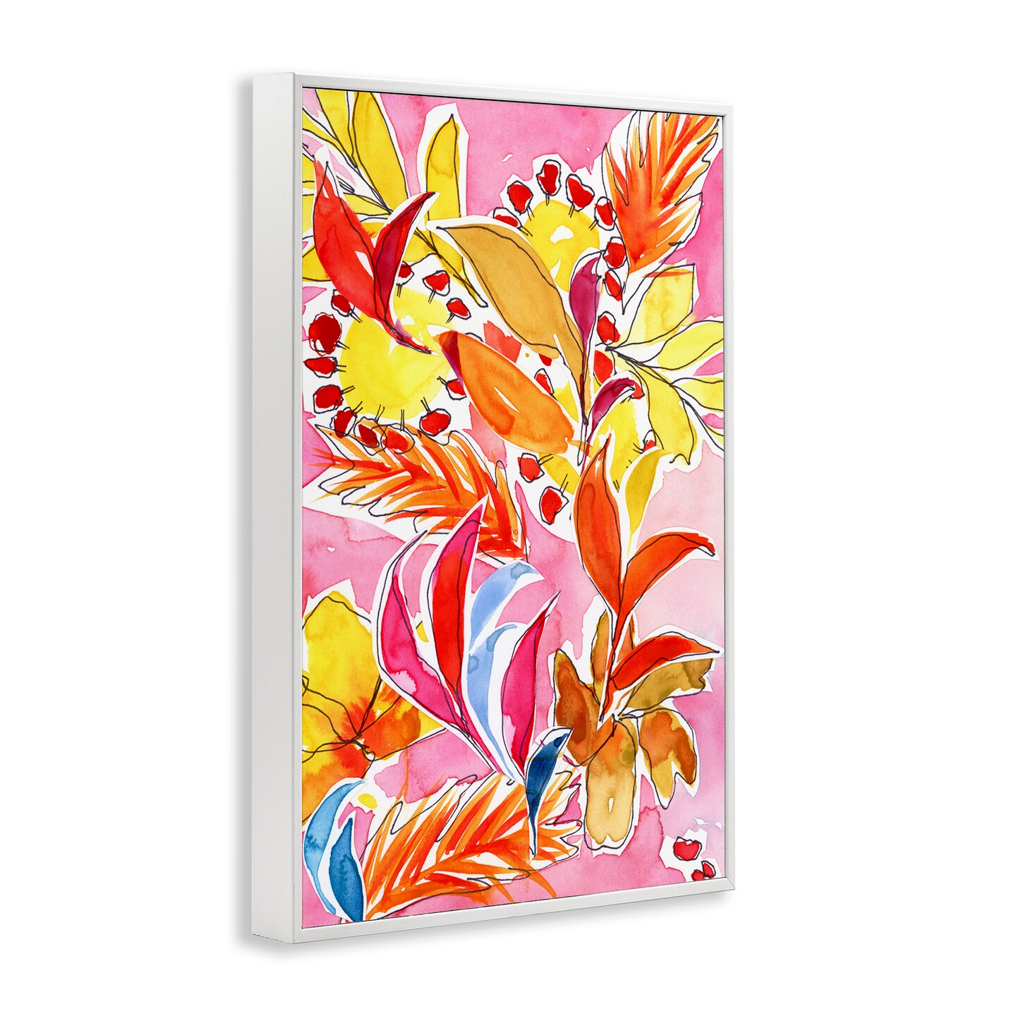 Stupell Industries Orange Botanicals on Pink Framed Giclee Wall Art Design by Victoria Barnes