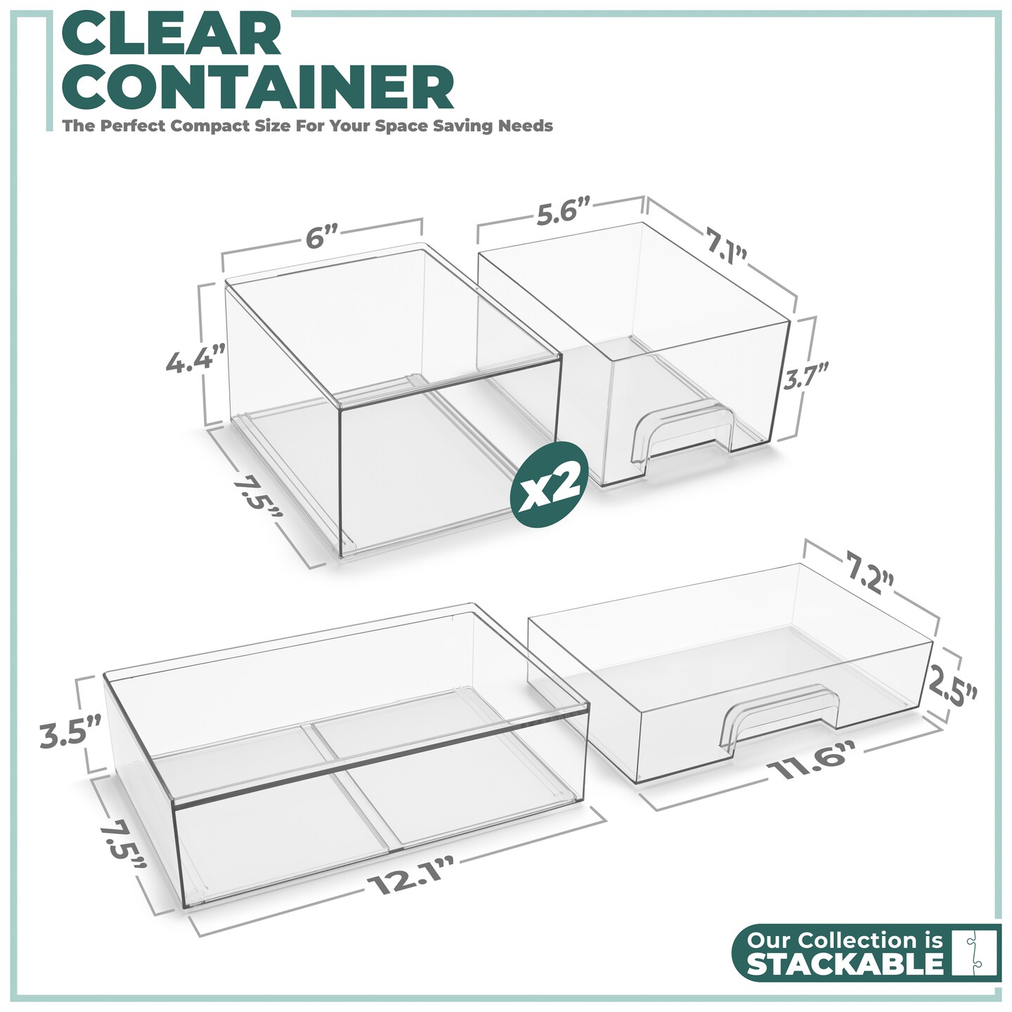 Sorbus Acrylic Storage Containers with Pull-Out Drawers - 3 Pack, 2 Sizes Clear Stackable Storage Bins Set for Bathroom Organization