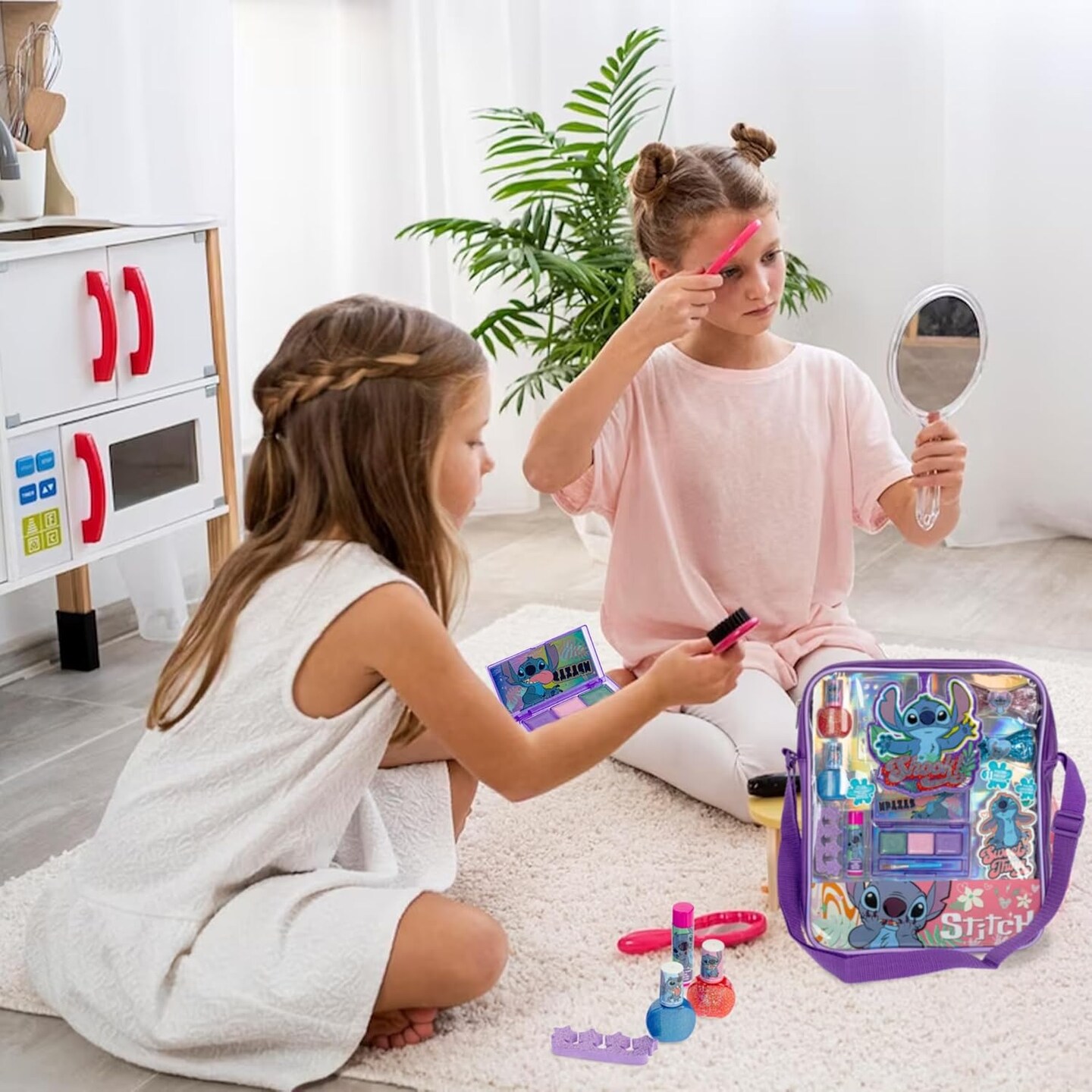 Stitch Makeup Filled Shoulder Bag Includes Lip Gloss, Nail Polish, Hair Bow & More! for Girls, Ideal for Ages 3 and Up Perfect for Parties & Makeovers, by Townley Girl